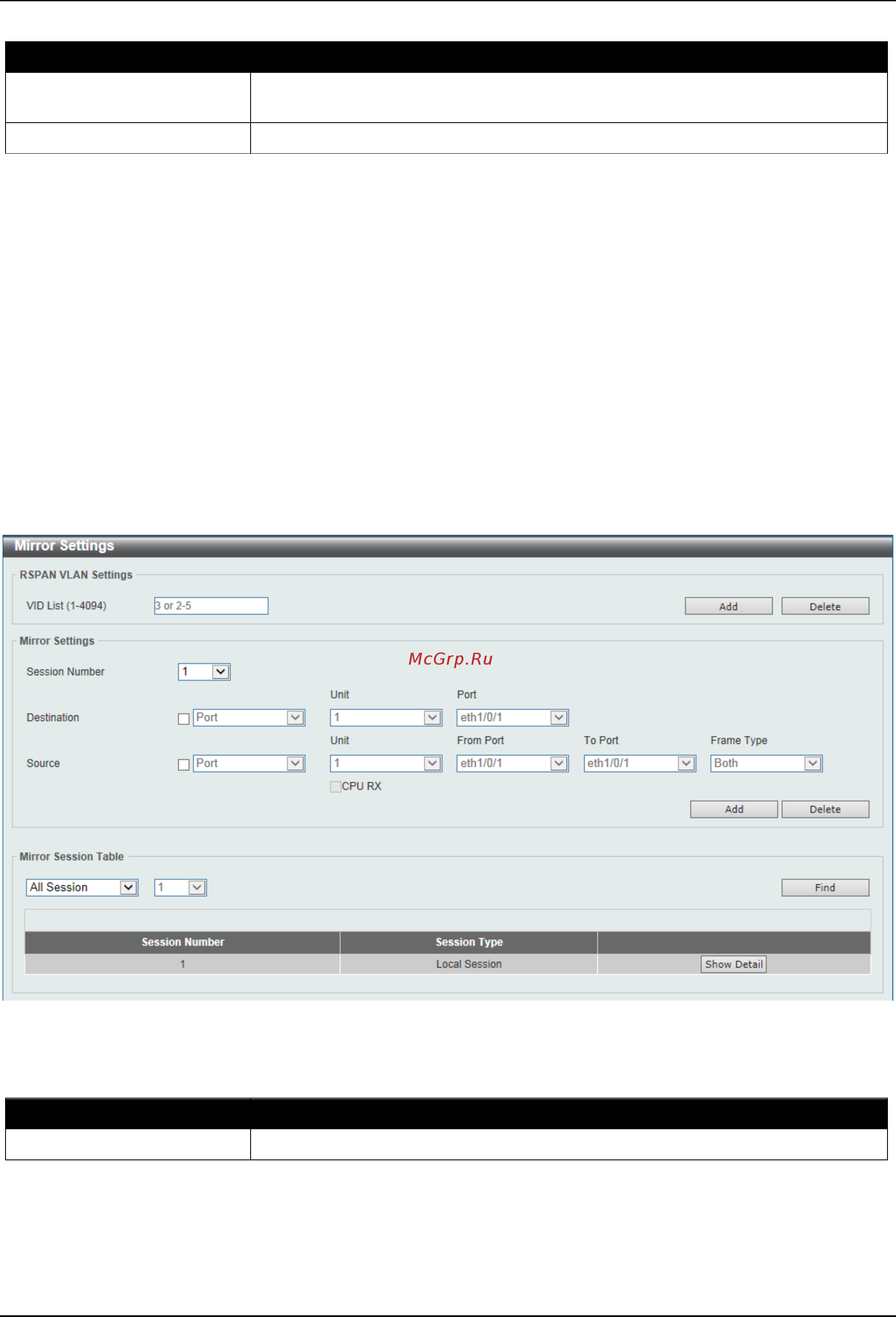 D-Link DGS-3630-28SC [639/742] Mirror settings