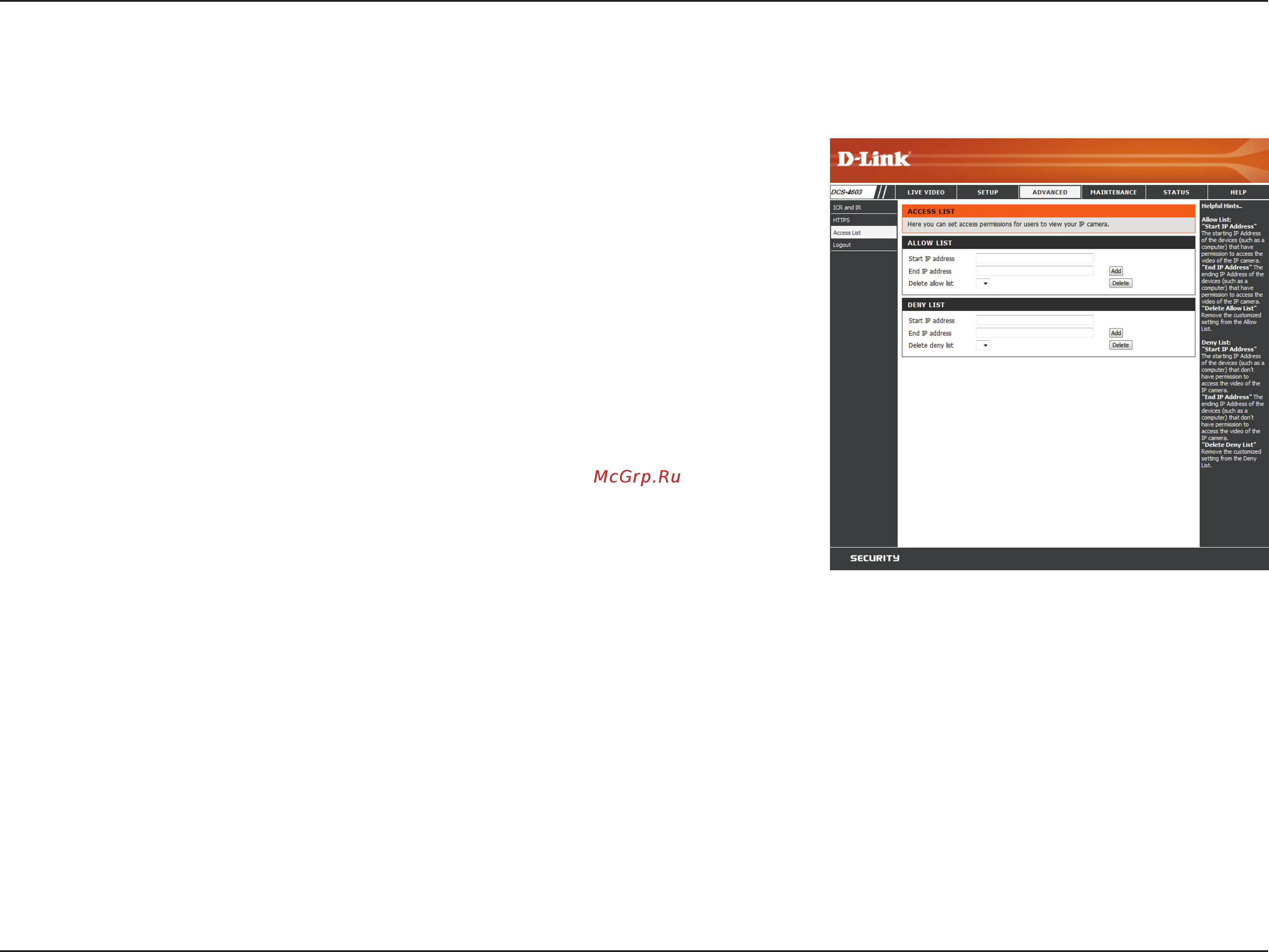 D-Link DCS-4603 [46/66] Access list