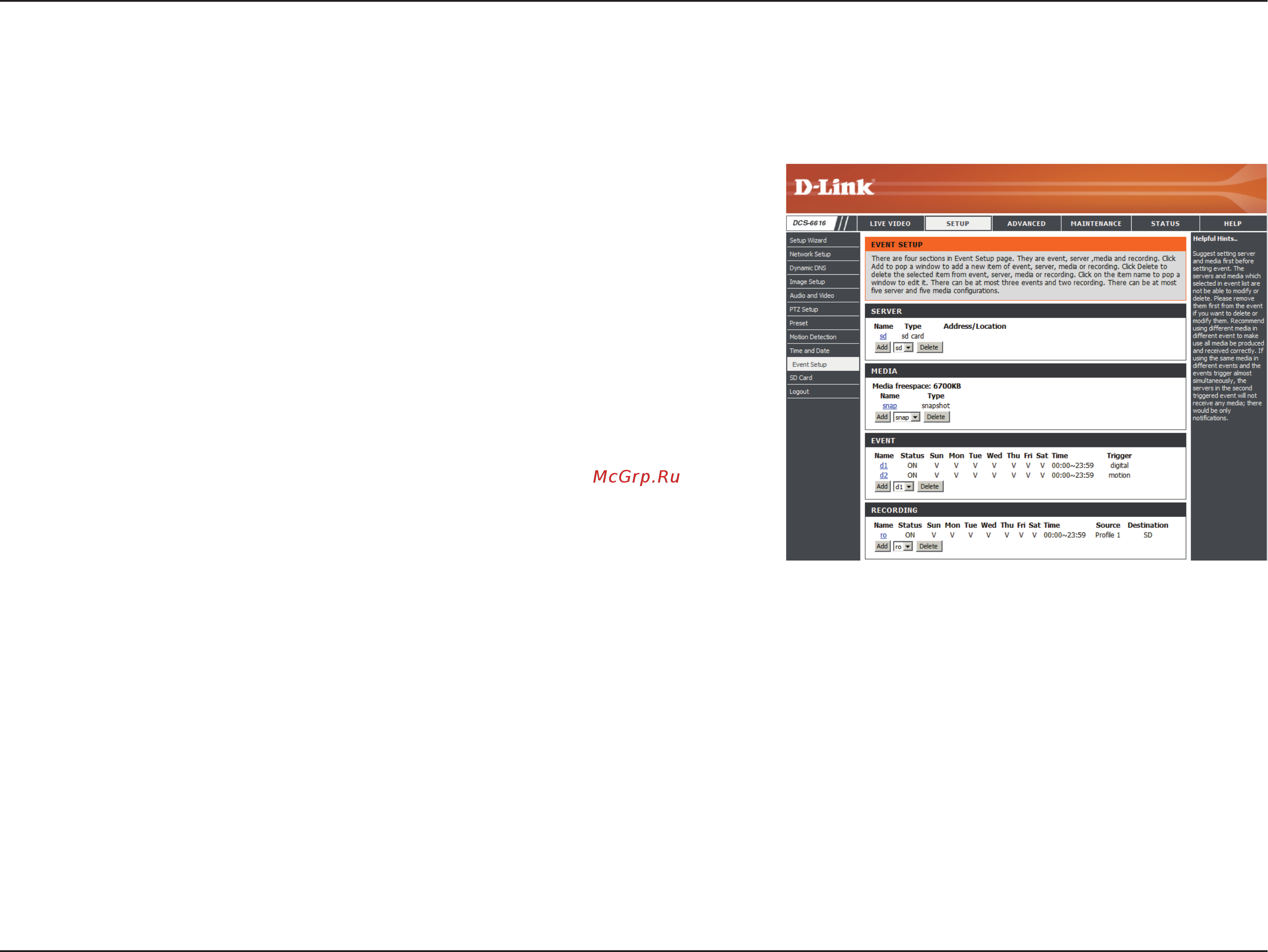 D-Link DCS-6616 [39/62] Event setup