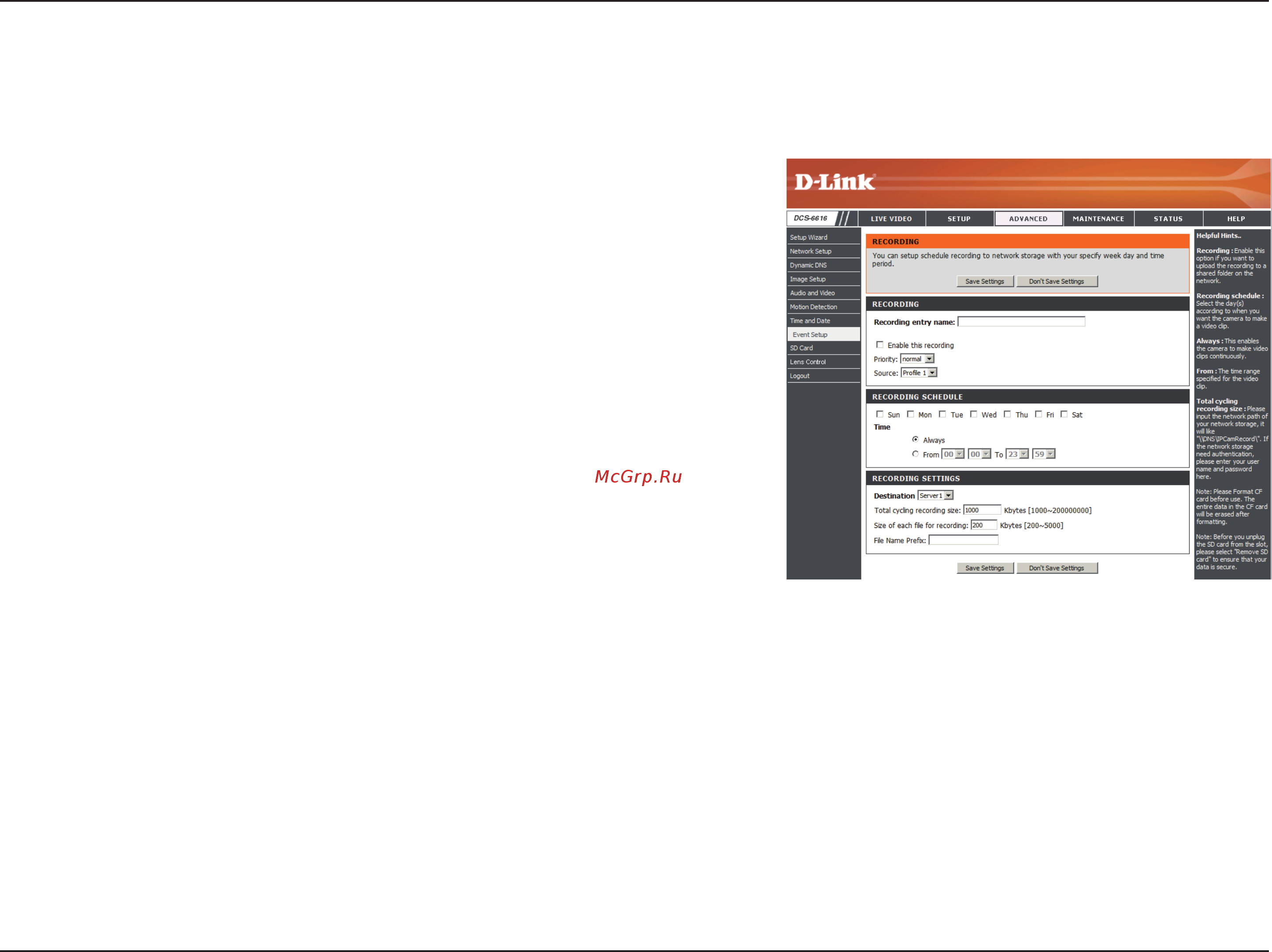 D-Link DCS-6616 [46/62] Recording