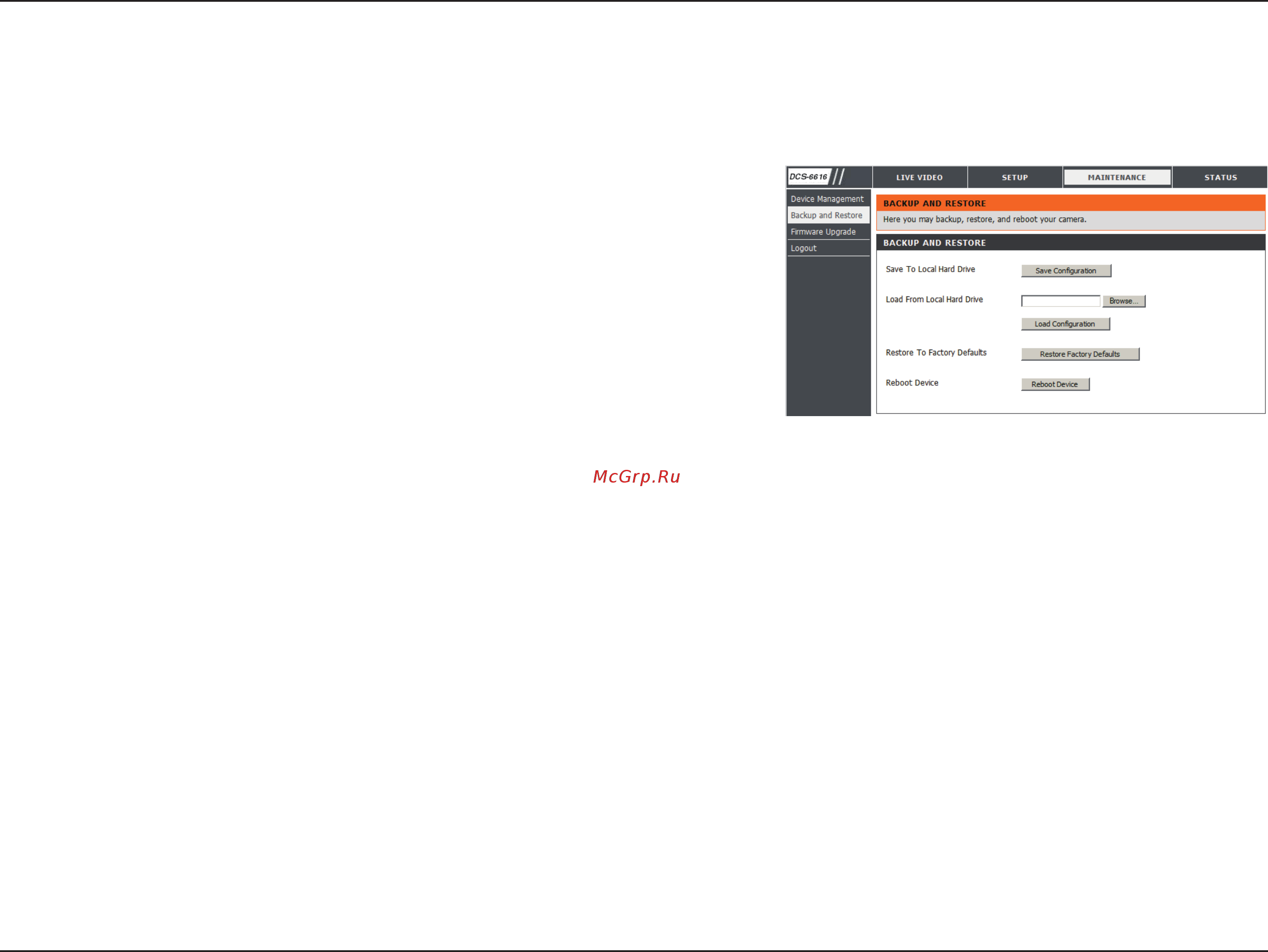 D-Link DCS-6616 [52/62] Backup and restore