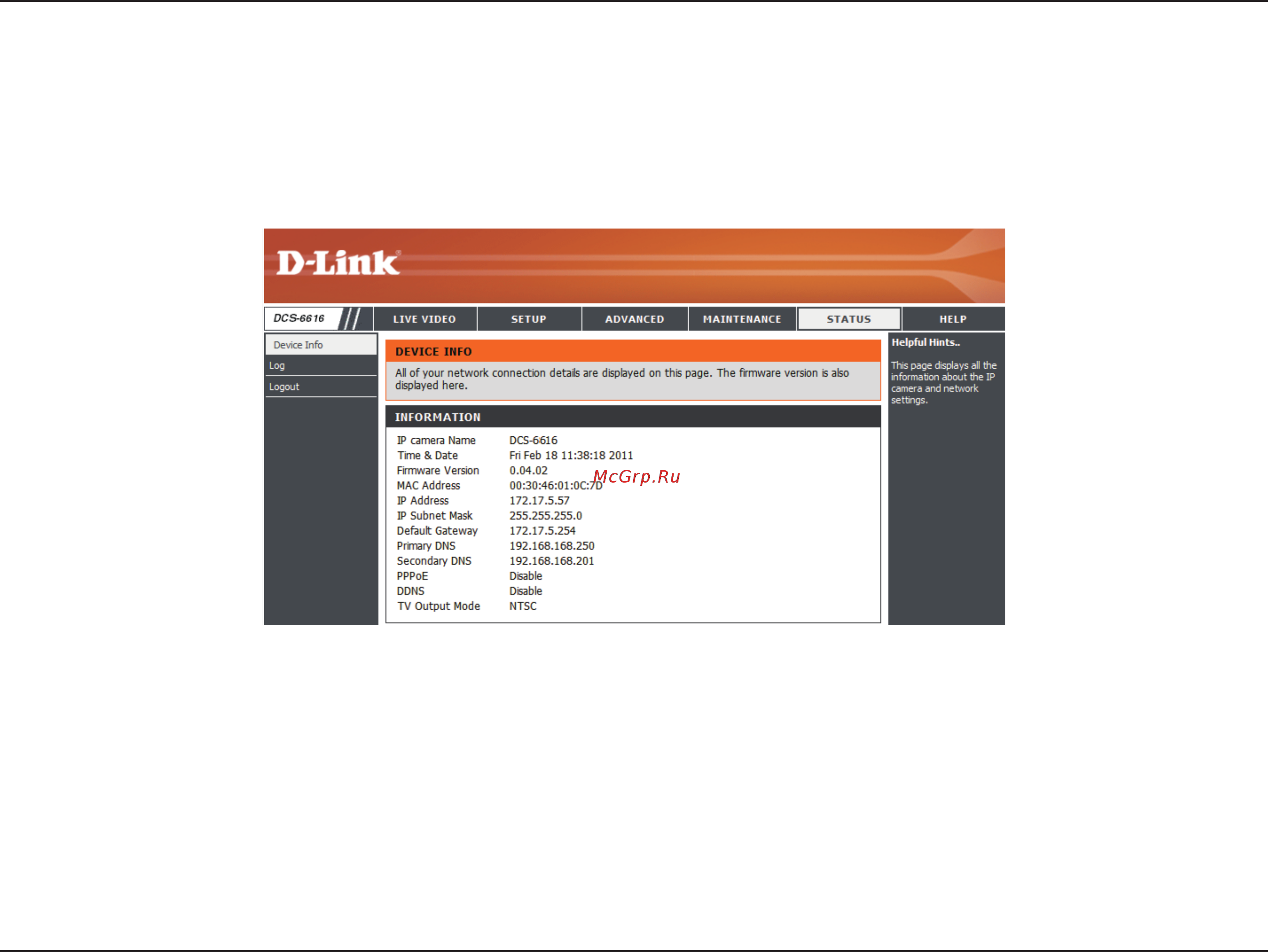 D-Link DCS-6616 [54/62] Status