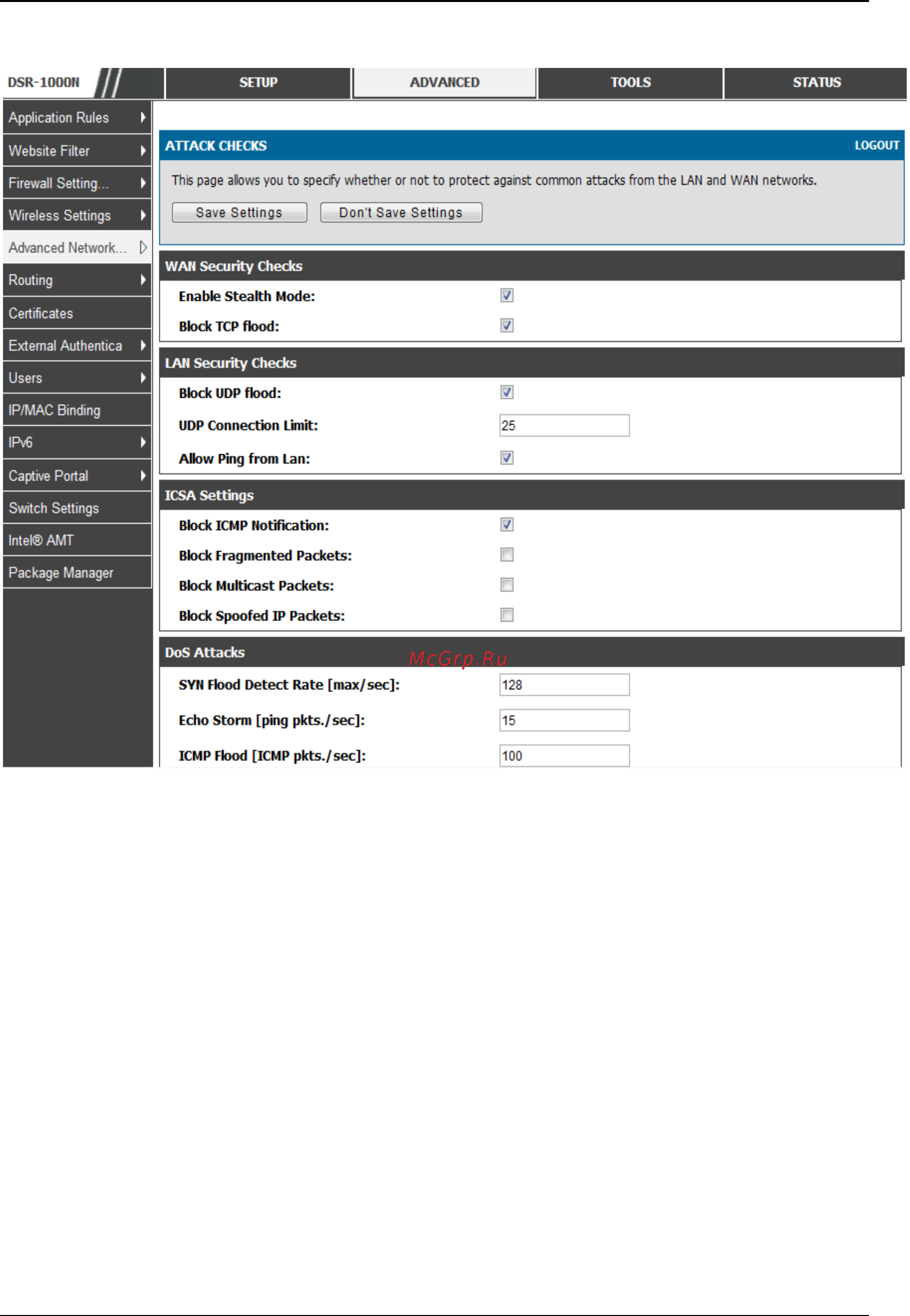 D-Link DSR-150 [111/274] Figure 72 protecting the router and lan from internet attacks