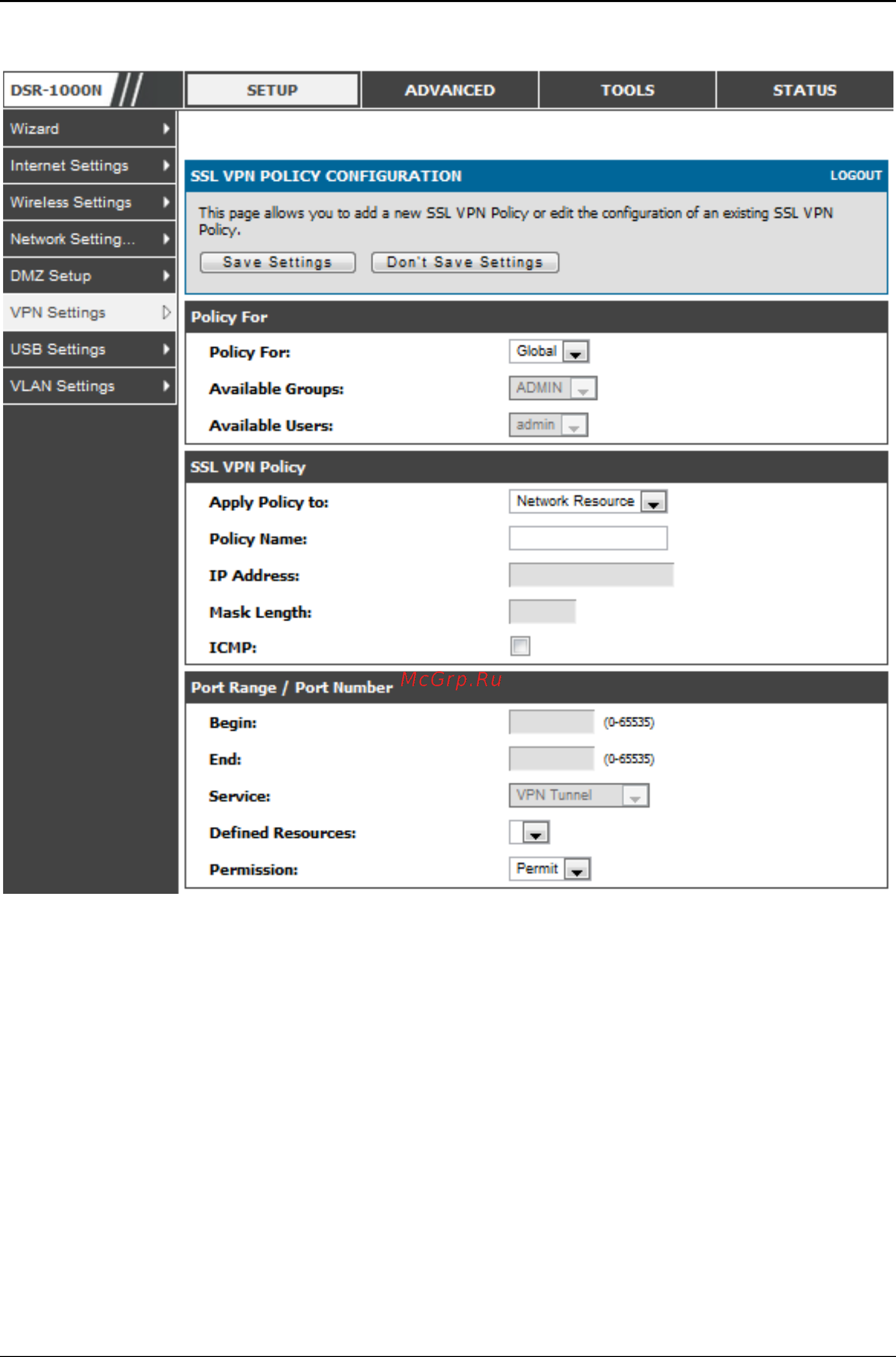 D-Link DSR-150 [142/274] Figure 96 ssl vpn policy configuration