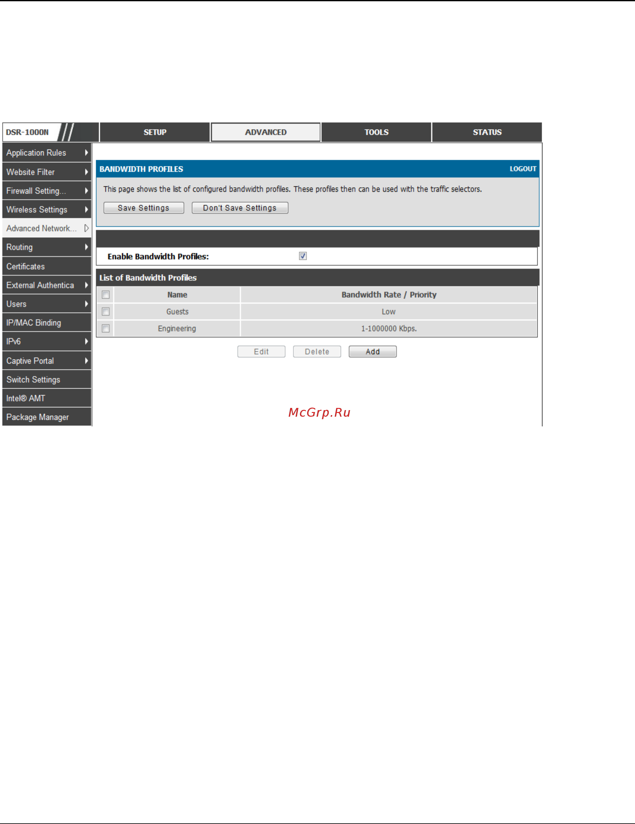 D-Link DSR-150 [47/274] Figure 26 list of configured bandwidth profiles