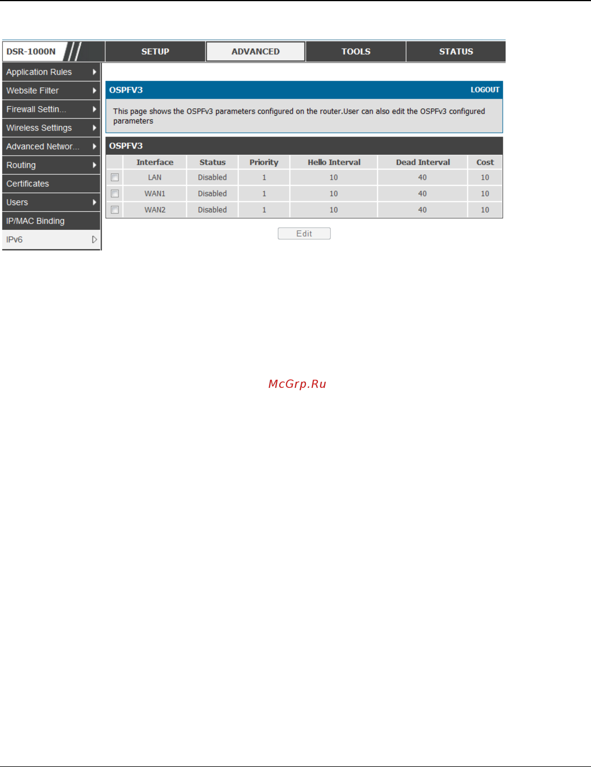 D-Link DSR-150 [62/274] Figure 37 ospfv3 configured parameters