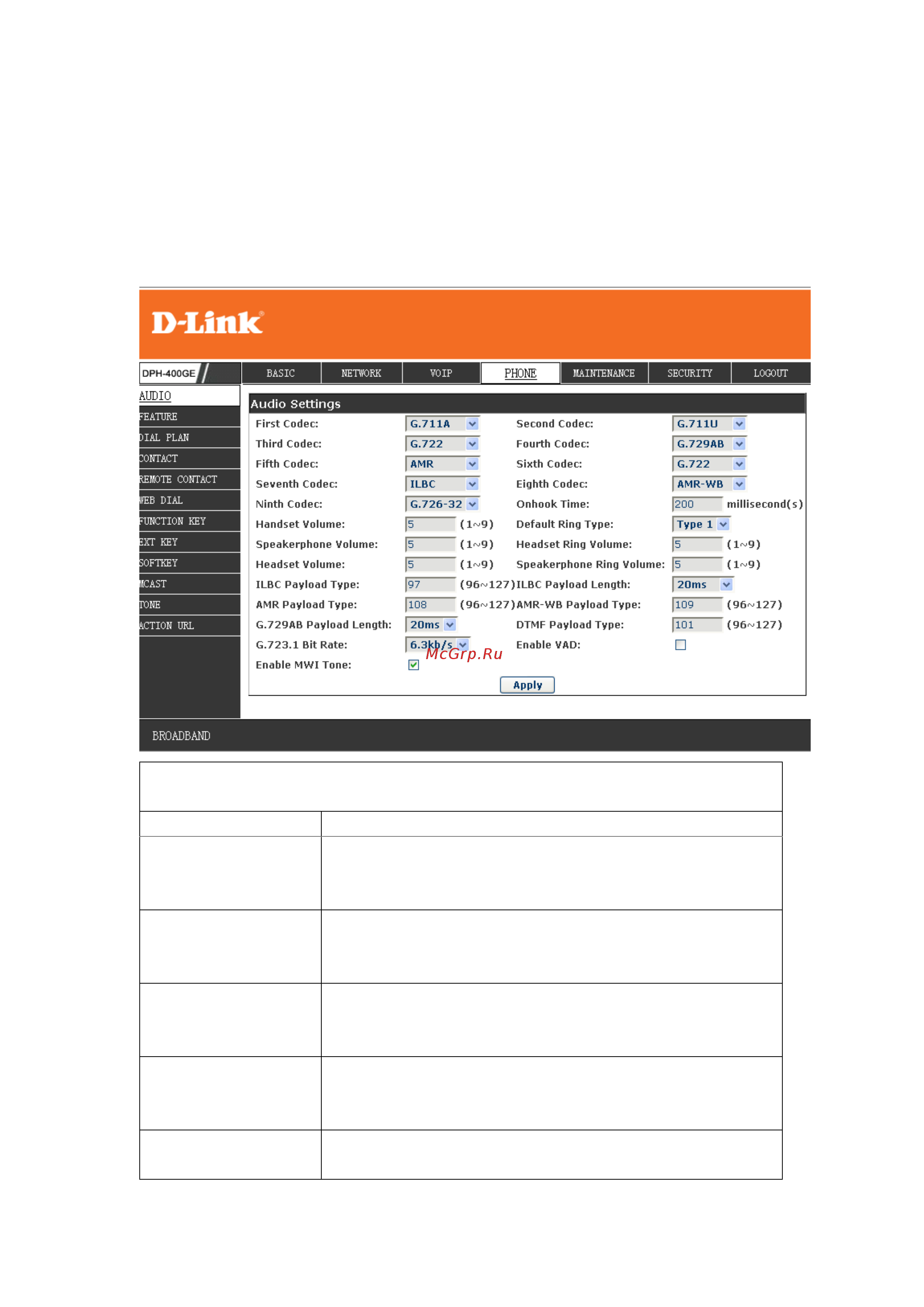 D-Link DPH-400GE [59/96] Dsp configuration