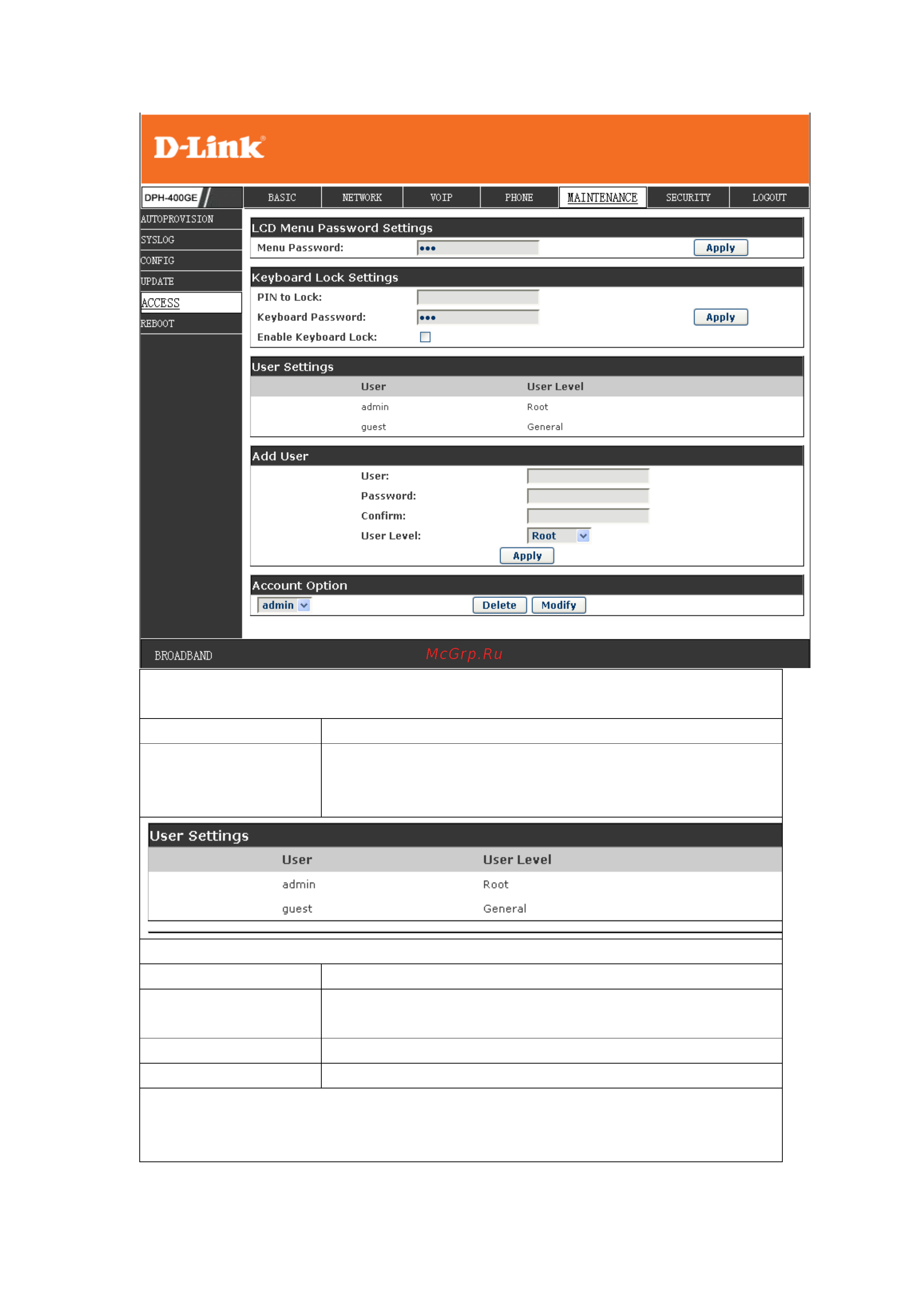 D-Link DPH-400GE [87/96] Access configuration