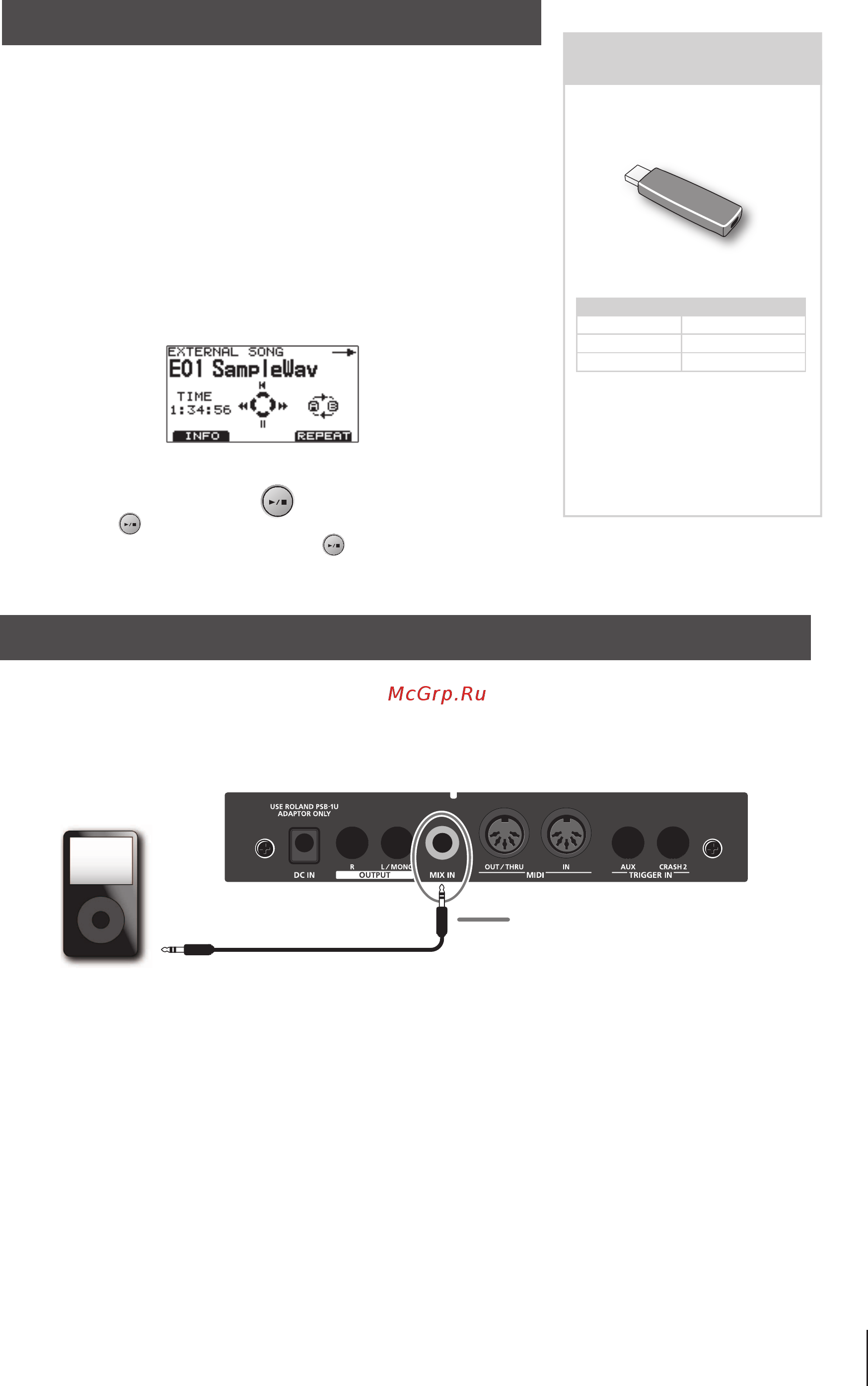 Roland TD-9 [7/12] Игра под сопровождение портативного аудио плеера