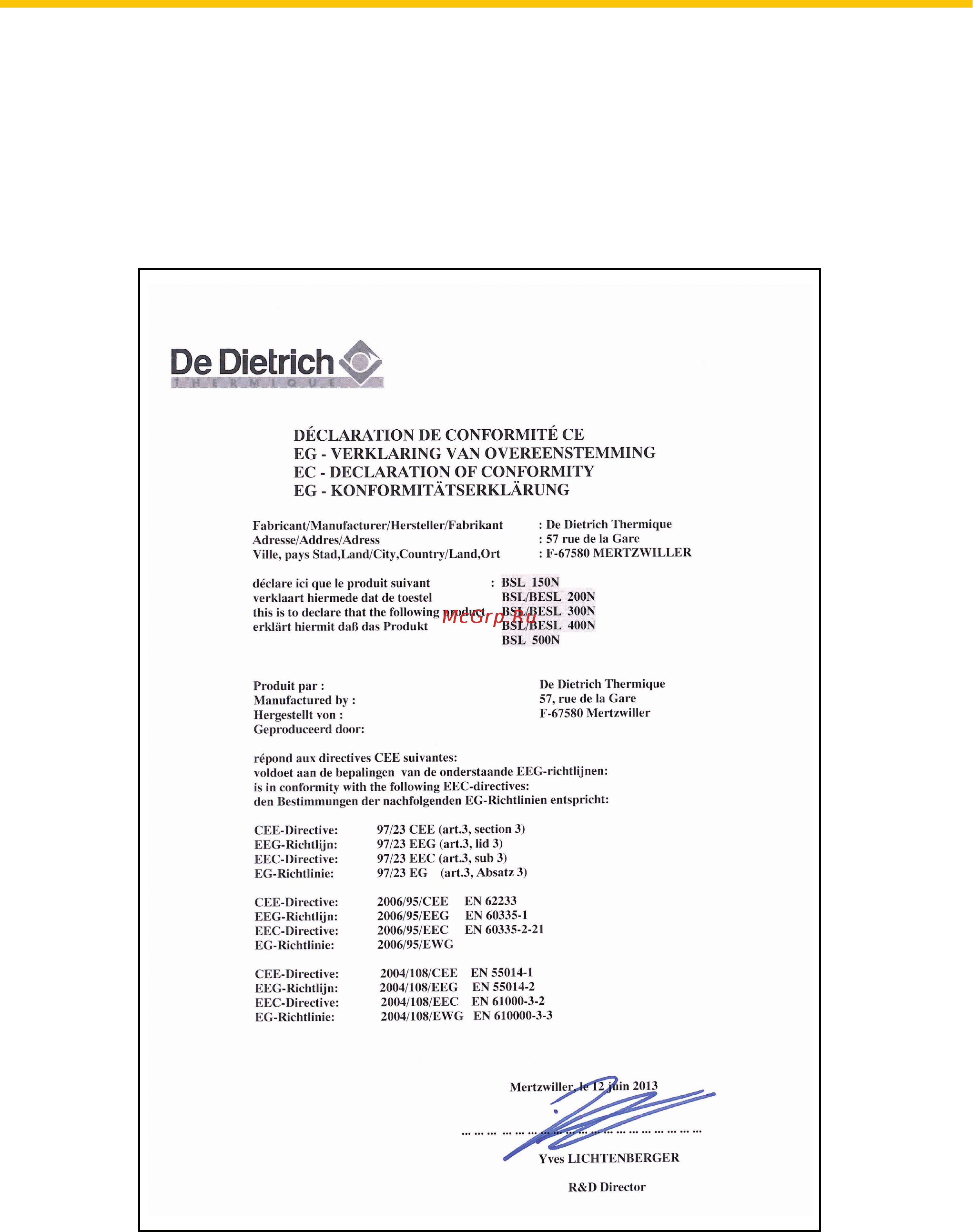 De Dietrich INISOL UNO BESL 200 N [2/60] Декларация соответствия