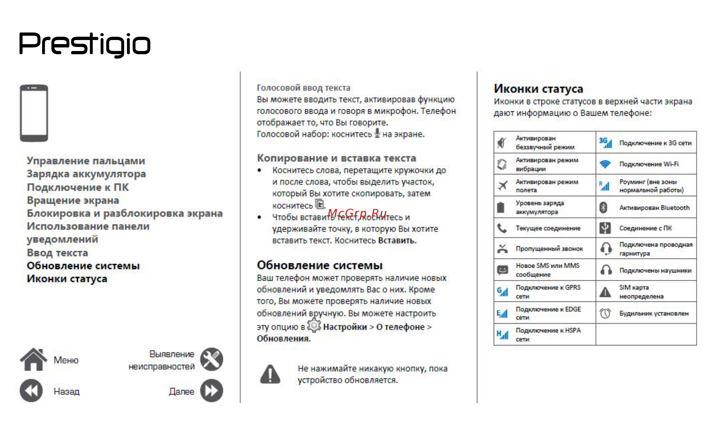 Prestigio WIZE R3 PSP3423DUO [15/39] Иконки статуса