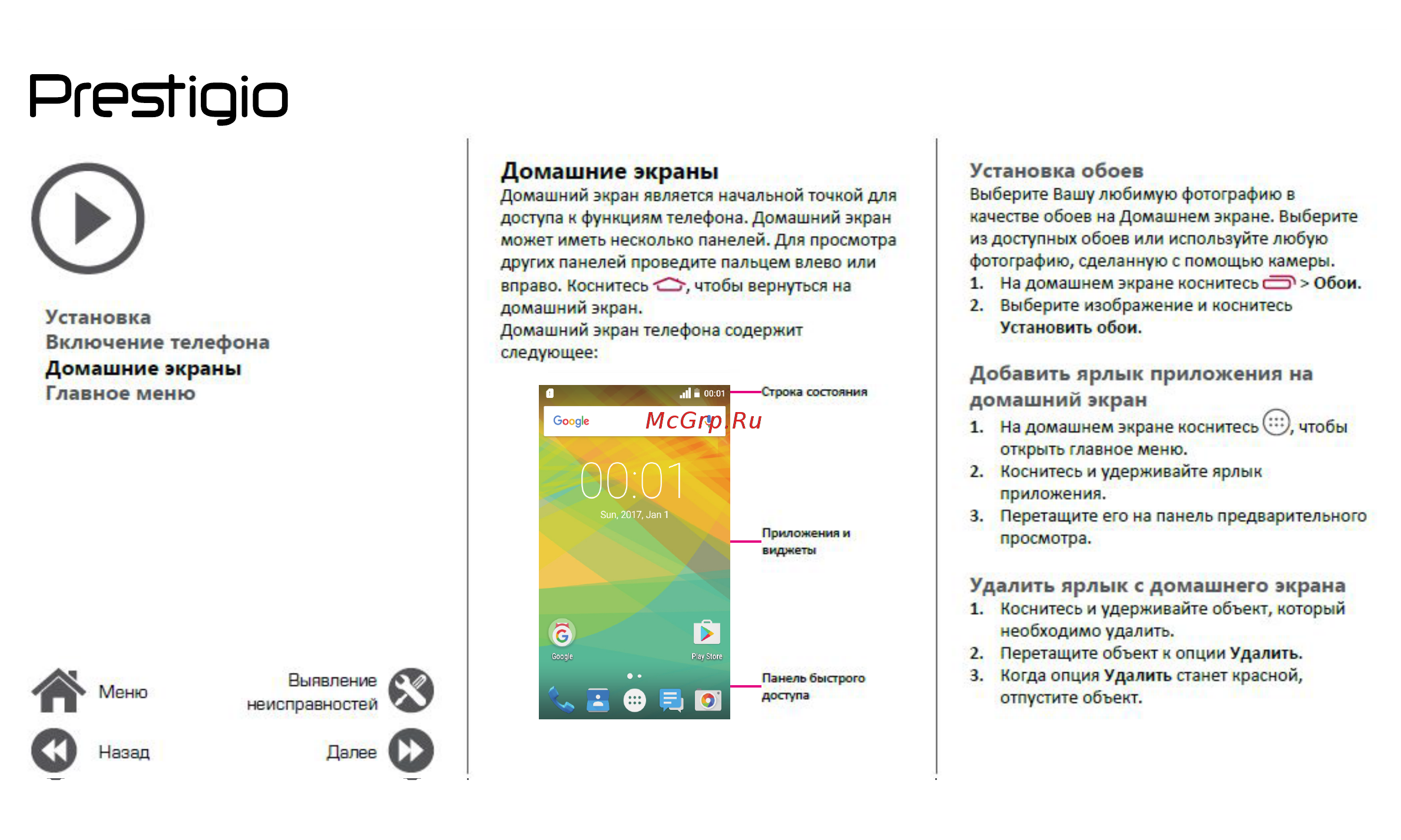 Prestigio WIZE R3 PSP3423DUO [7/39] Домашние экраны