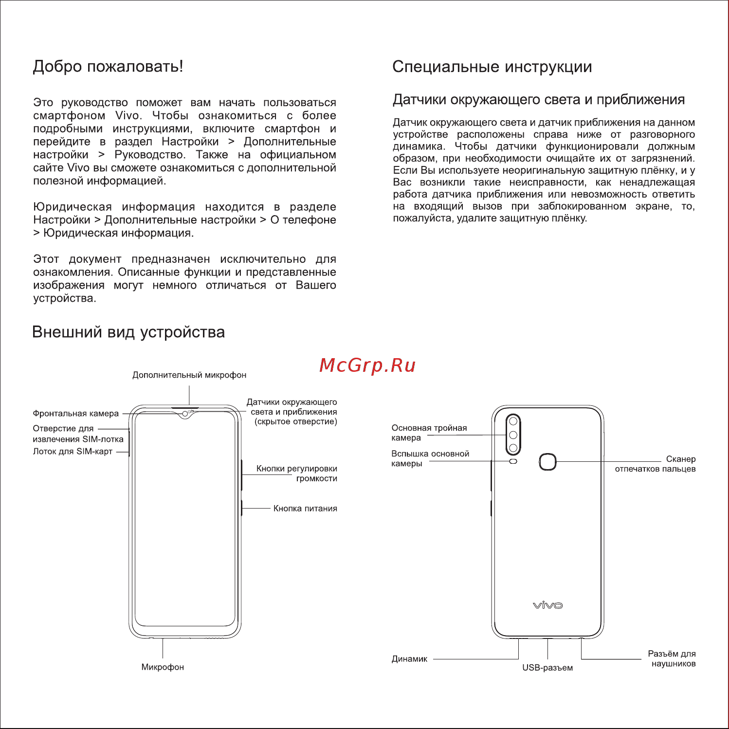 VIVO Y17 [2/2] Специальные инструкции
