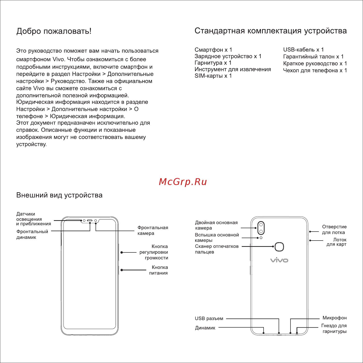 VIVO Y85 [2/2] Добро пожаловать стандартная комплектация устройства