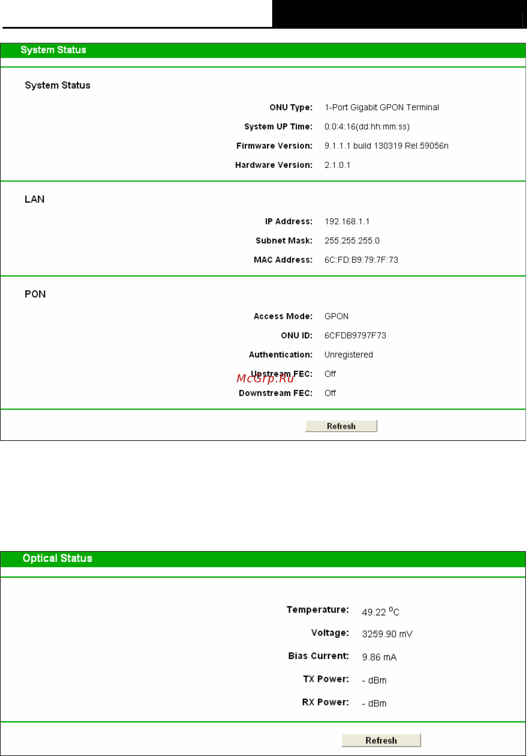 Tp-Link TX-6610 V1 [20/32] Optical module status