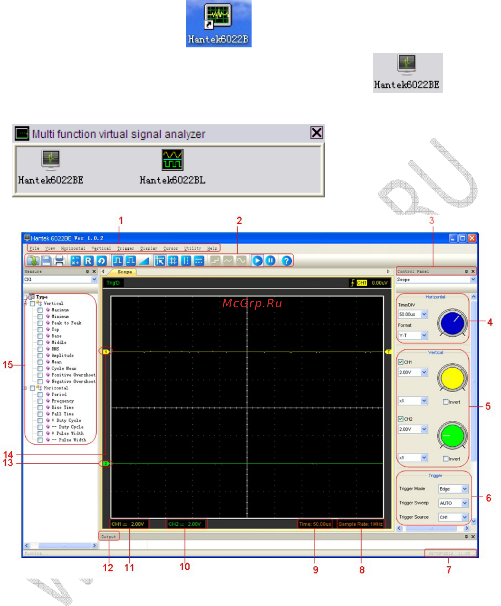 Hantek DSO-6022BL [20/70] Пользовательский интерфейс