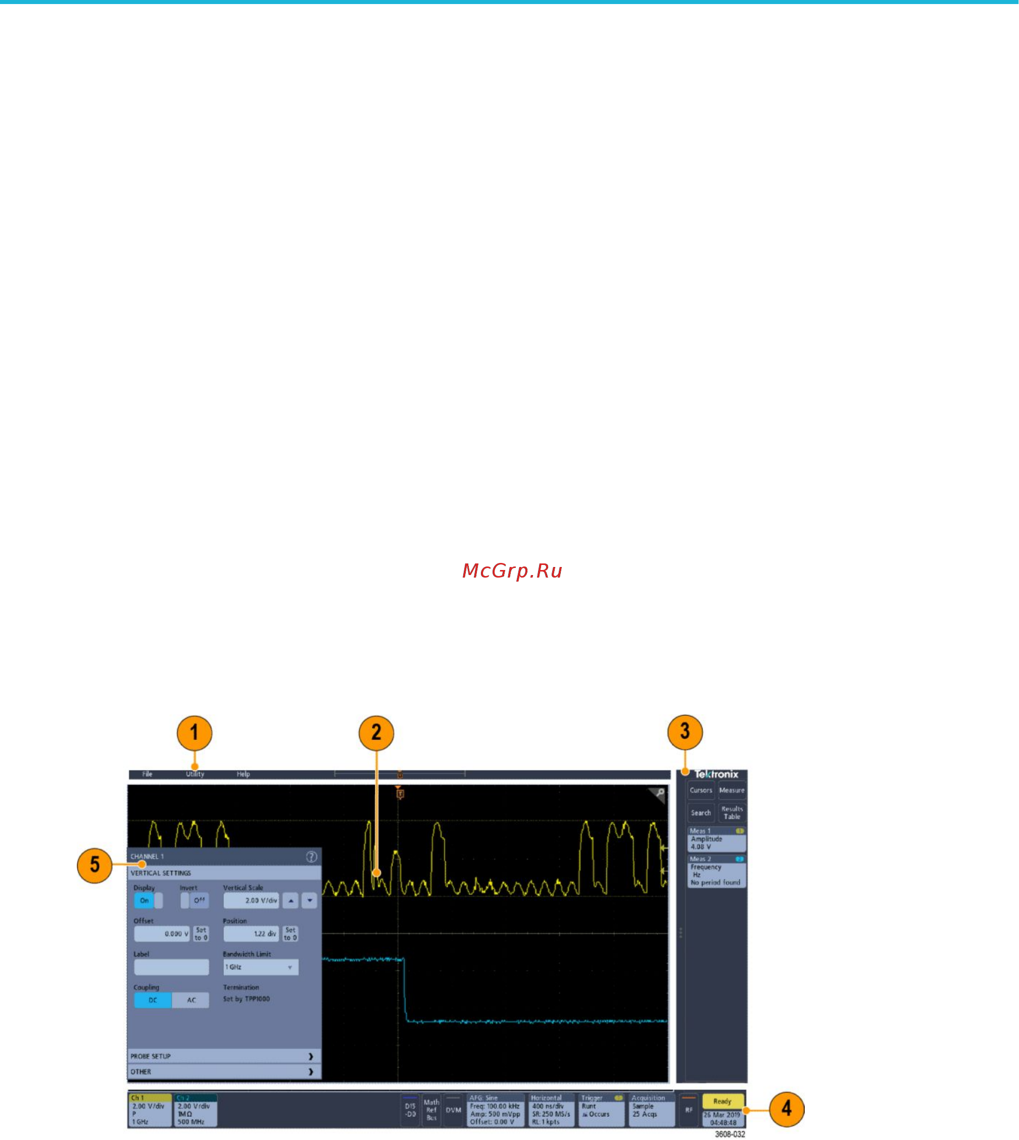Tektronix MDO32 [31/58] Экран пользовательского интерфейса