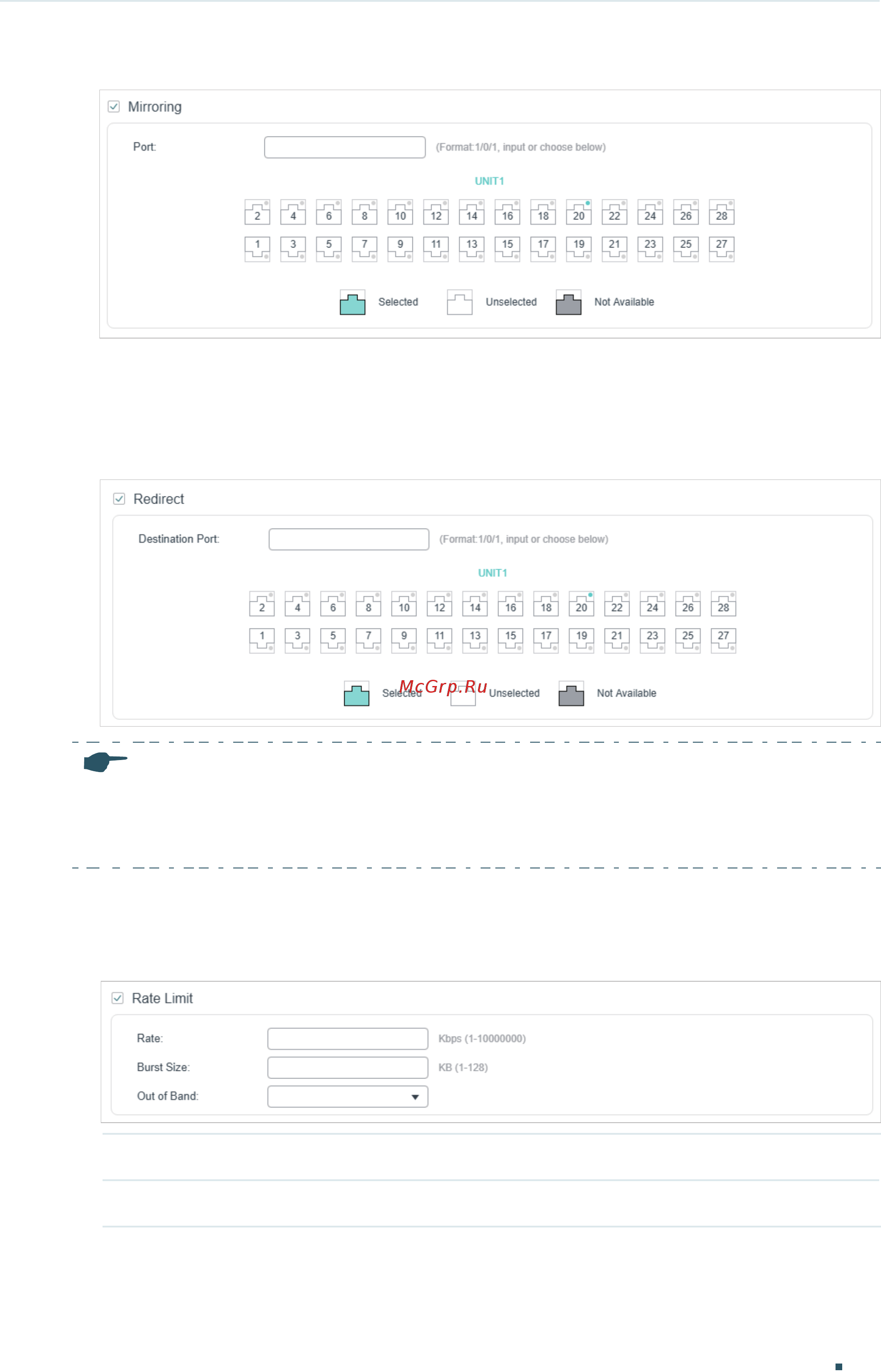 Tp-Link T2600G-52TS V3 [770/1069] In the policy section enable or disable the redirect feature for the matched packets with this option enabled choose a destination port to which the packets will be redirected