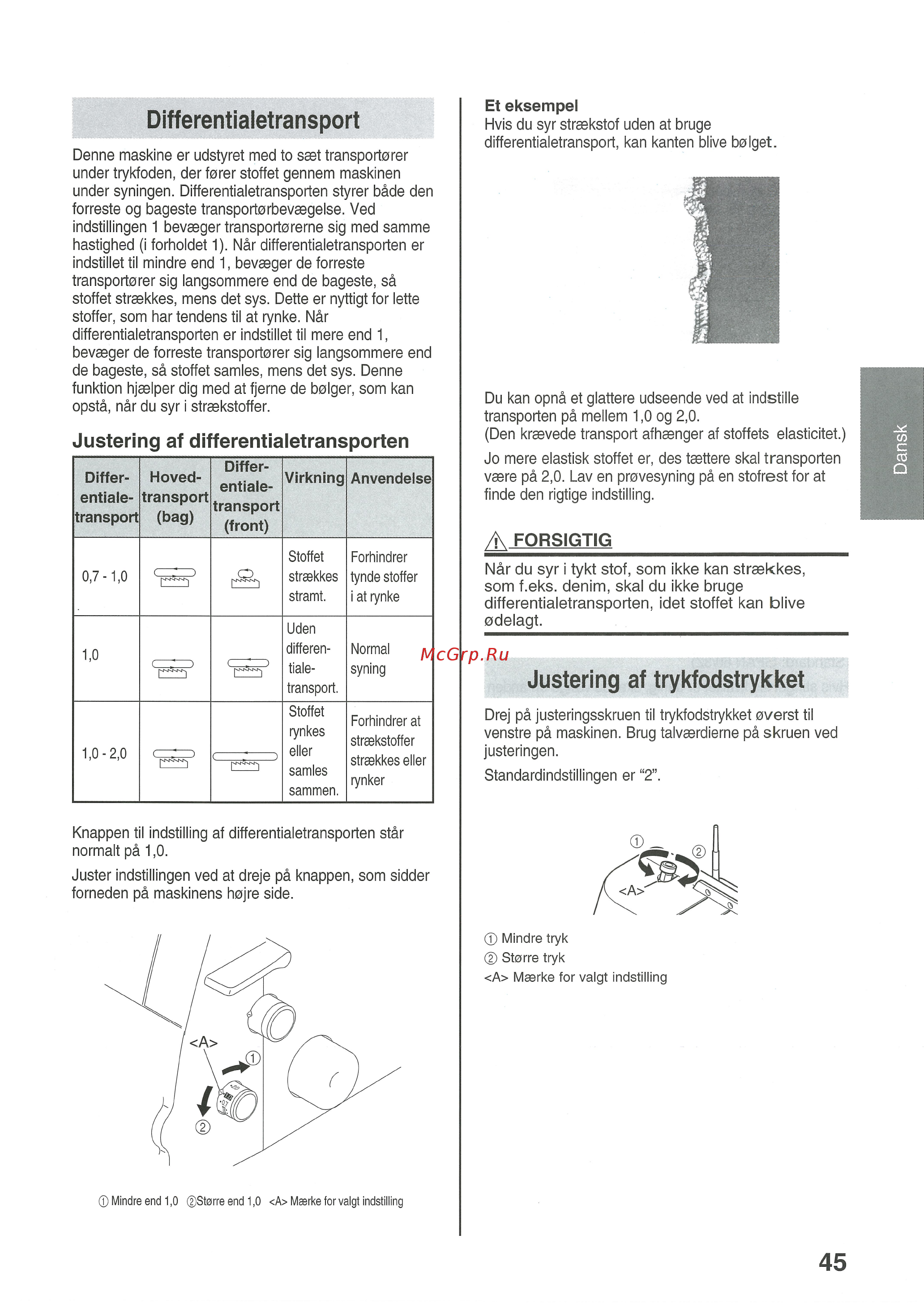 Brother 555D [47/76] Justering af trykfodstrykket
