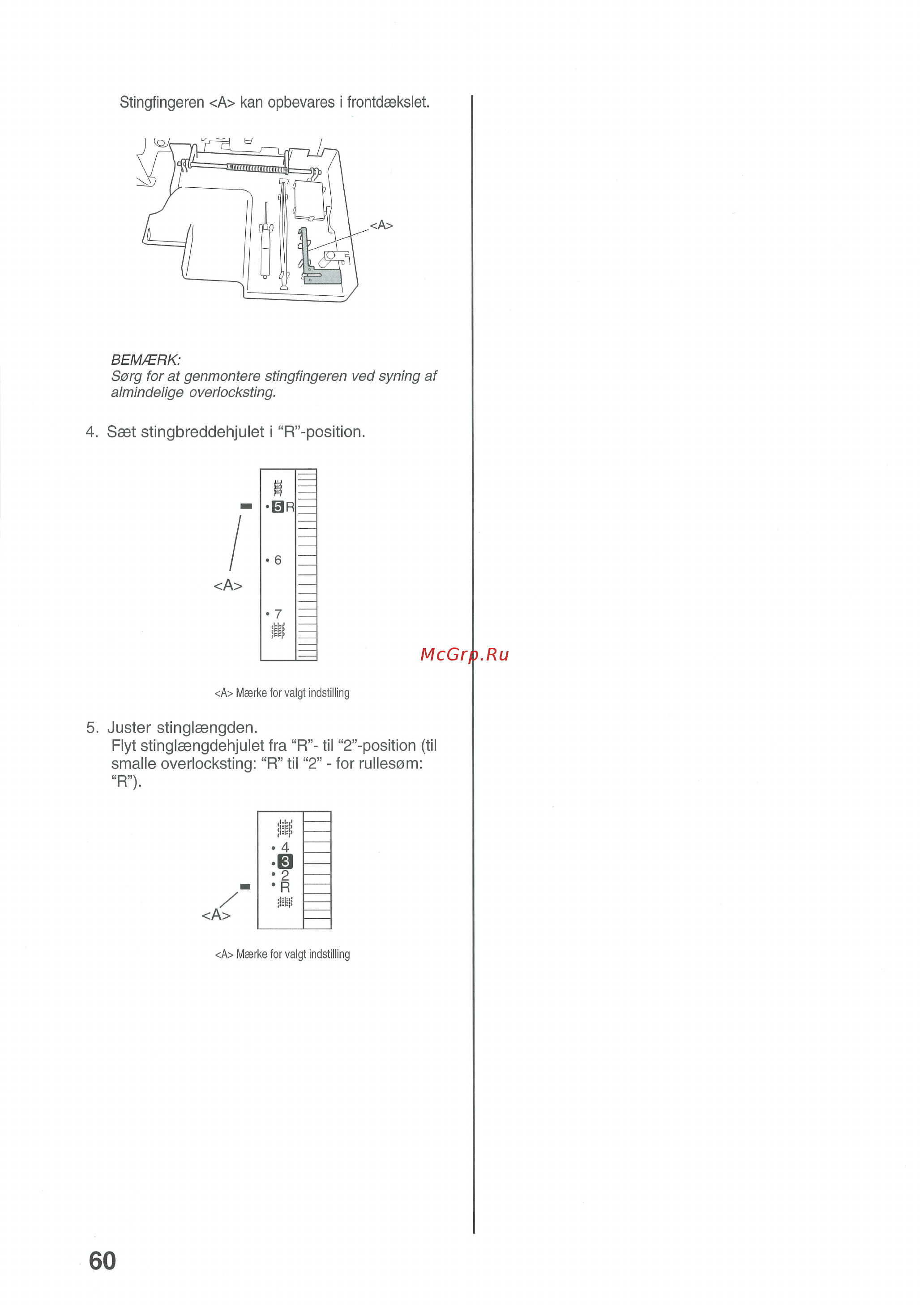 Brother 3100D [62/76] Bemærk sorg for at genmontere stingfingeren ved syning af almindelige overlocksting
