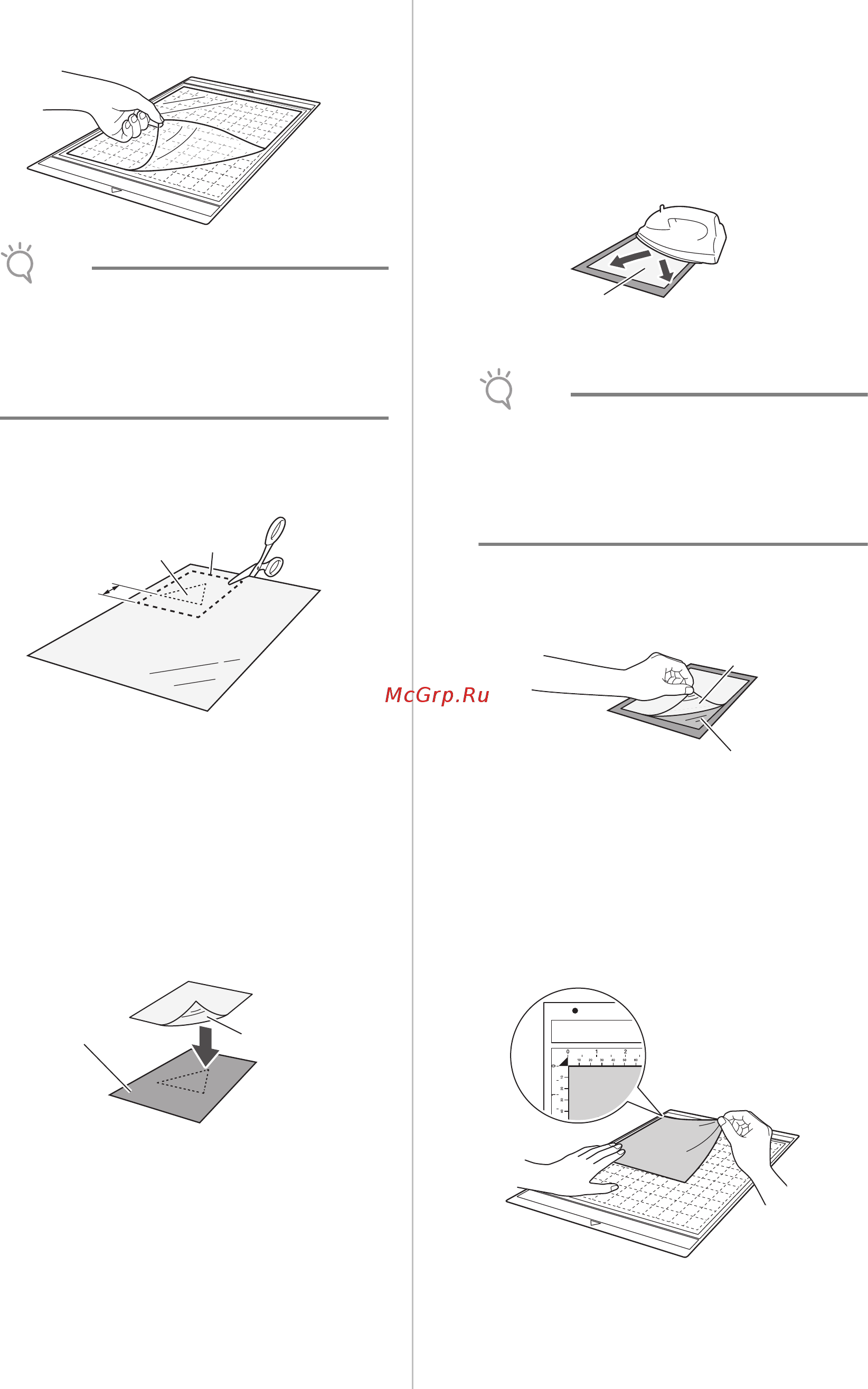 Brother CM600 [18/71] With the side of the fabric that the contact sheet is attached to facing down attach the material to the mat from its edges