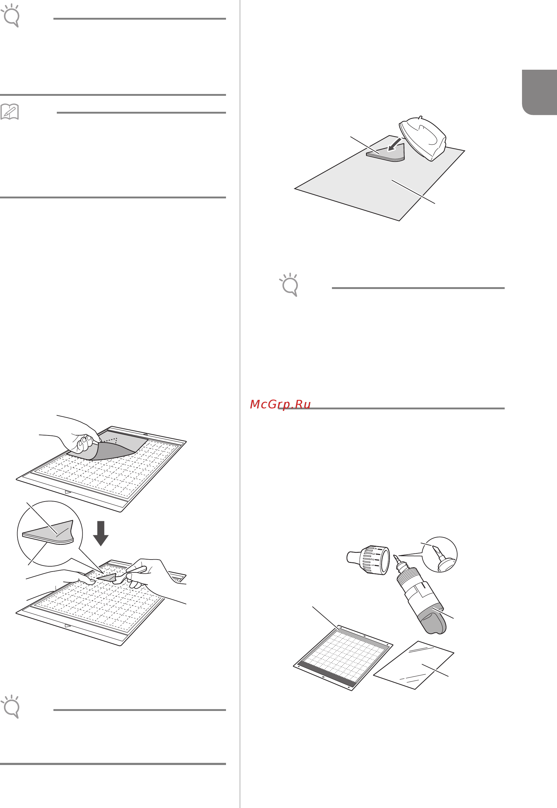 Brother CM600 [19/71] Attaching fabrics with the double sided adhesive place a cutout on a base fabric and apply pressure on the top of the cutout using an iron the contact sheet may not adhere well t...