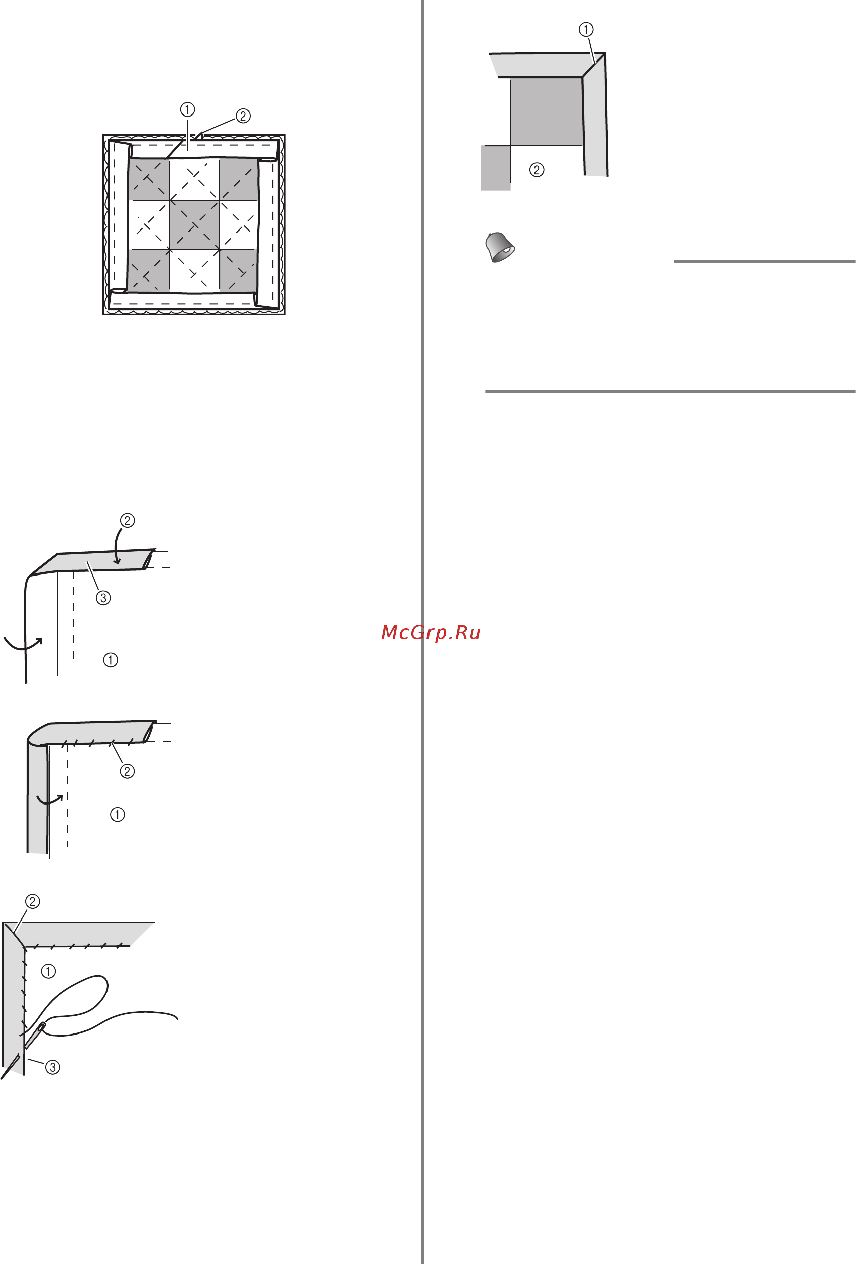 Brother CM600 [11/12] Переверните стеганое изделие закройте припуск на шов косой бейкой и затем завершите отделку потайной строчкой угол будет соединен под углом как показано на рисунке