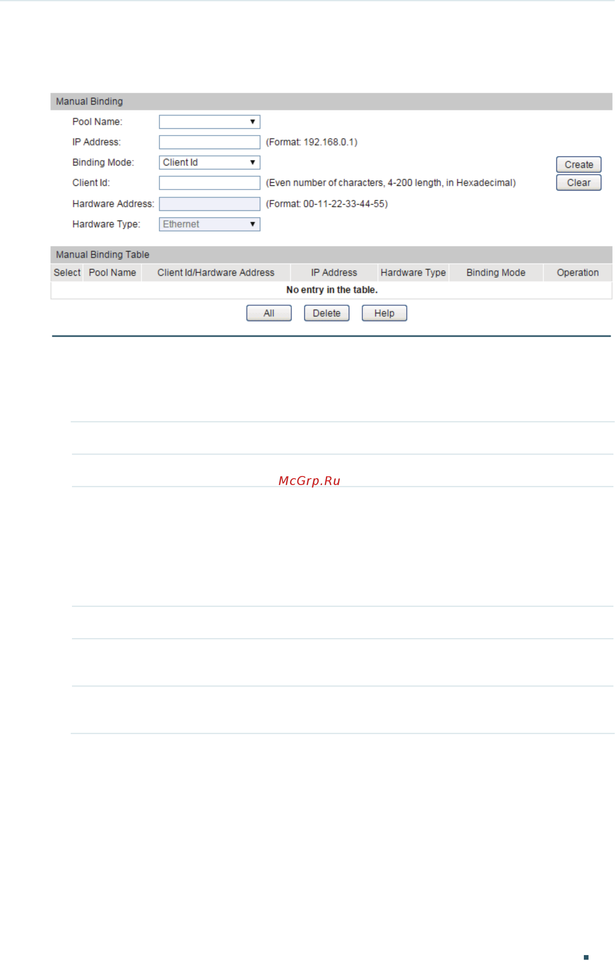 Tp-Link T2600G-28MPS V2 [574/1027] In the manual binding section select a pool name and enter the ip address to be bound select a binding mode and finish the configuration accordingly