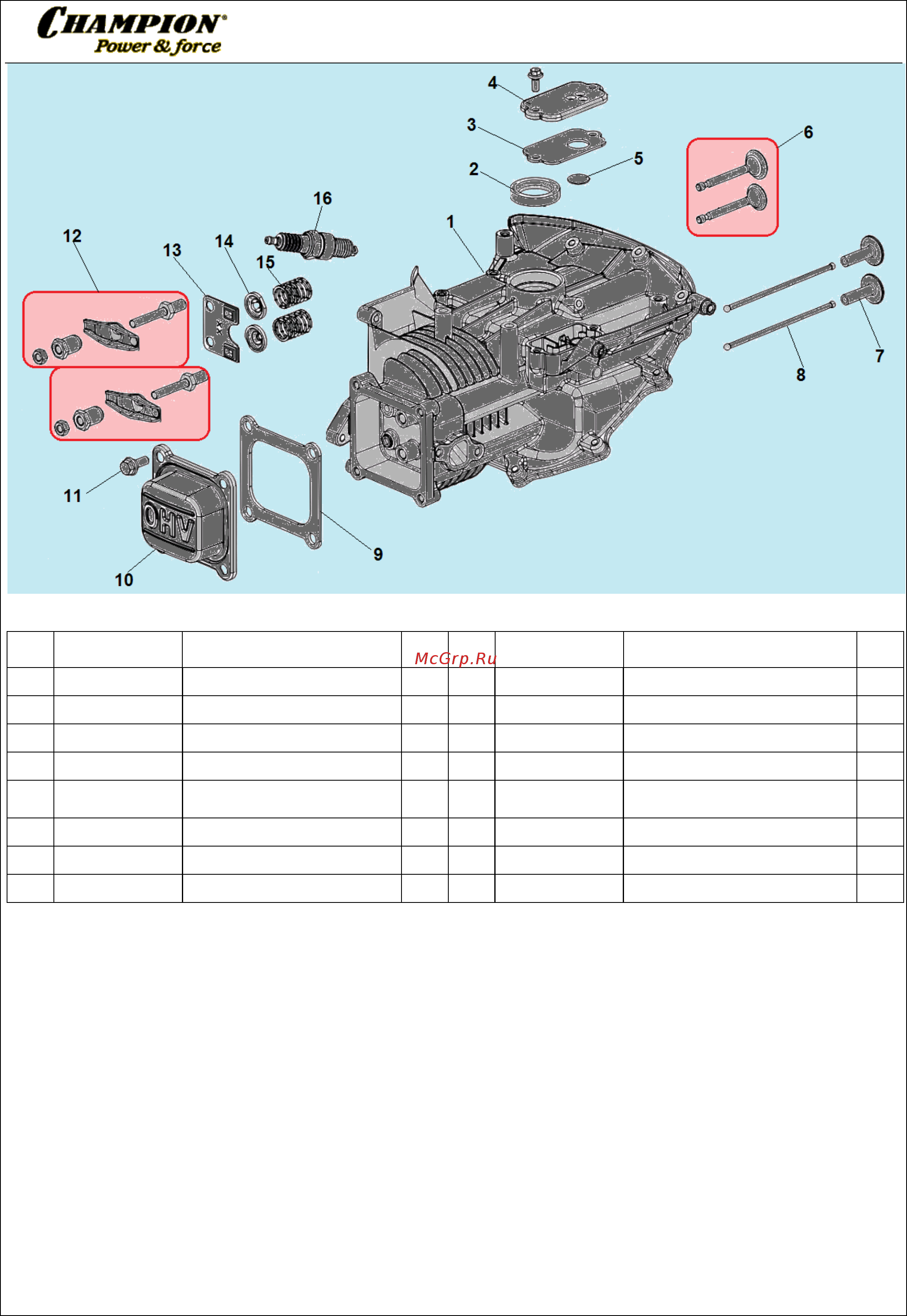 Champion G140VK/2 [2/5] Иллюстрированный каталог запасных часте