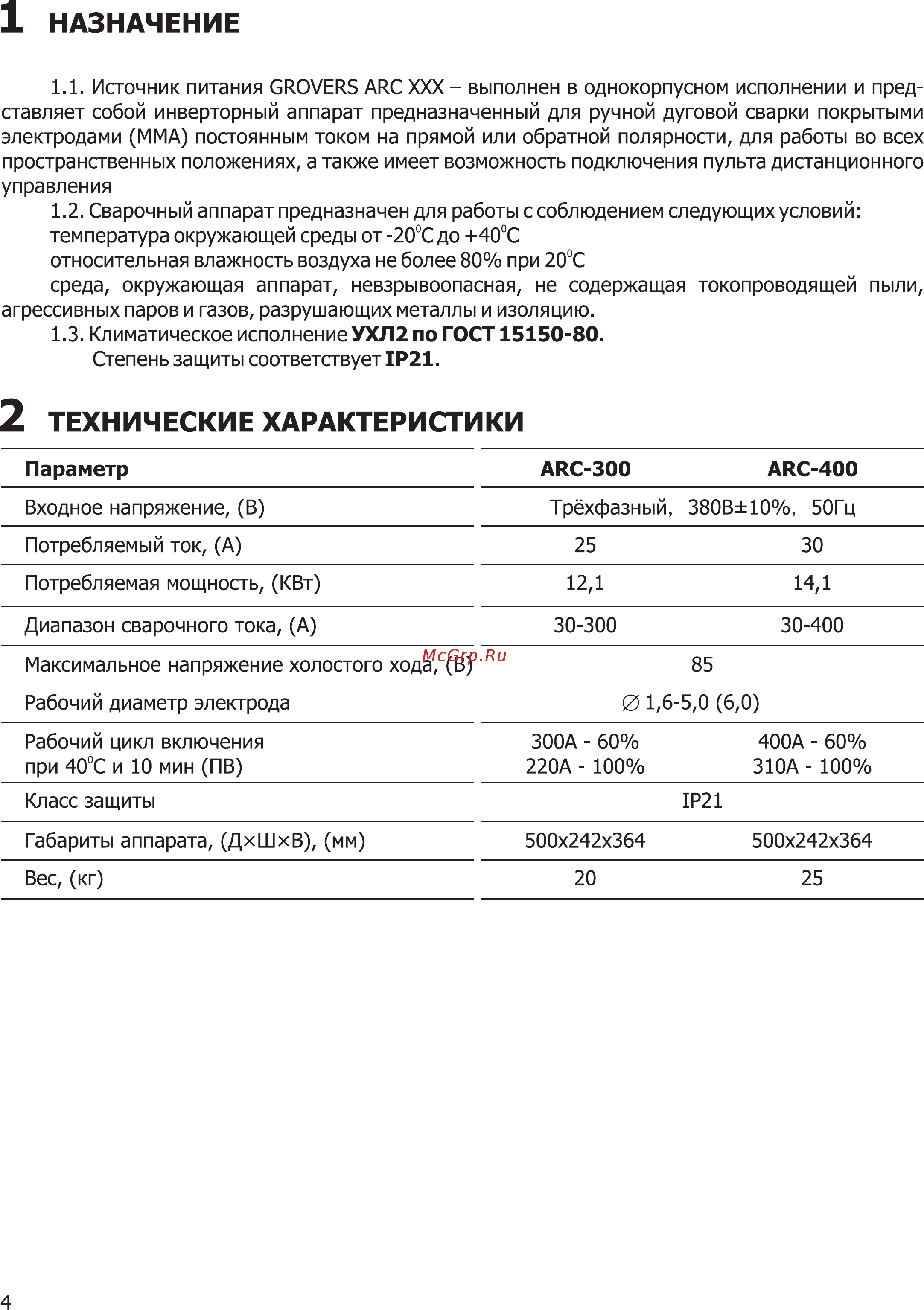 Grovers ARC 400 ПДУ [4/16] Назначение