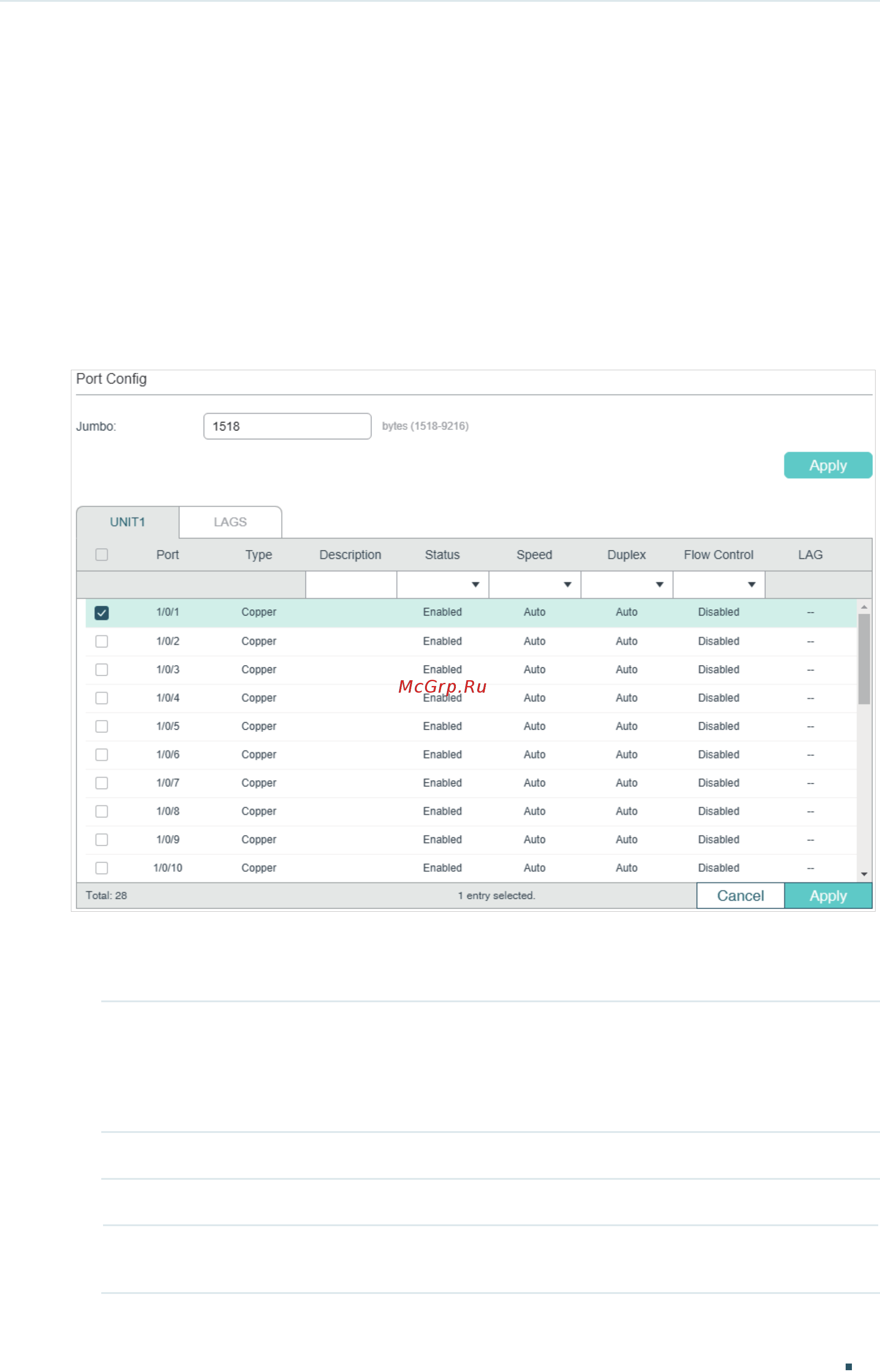 Tp-Link T1600G-18TS V2 [111/958] Configure the mtu size of jumbo frames for all the ports then click apply