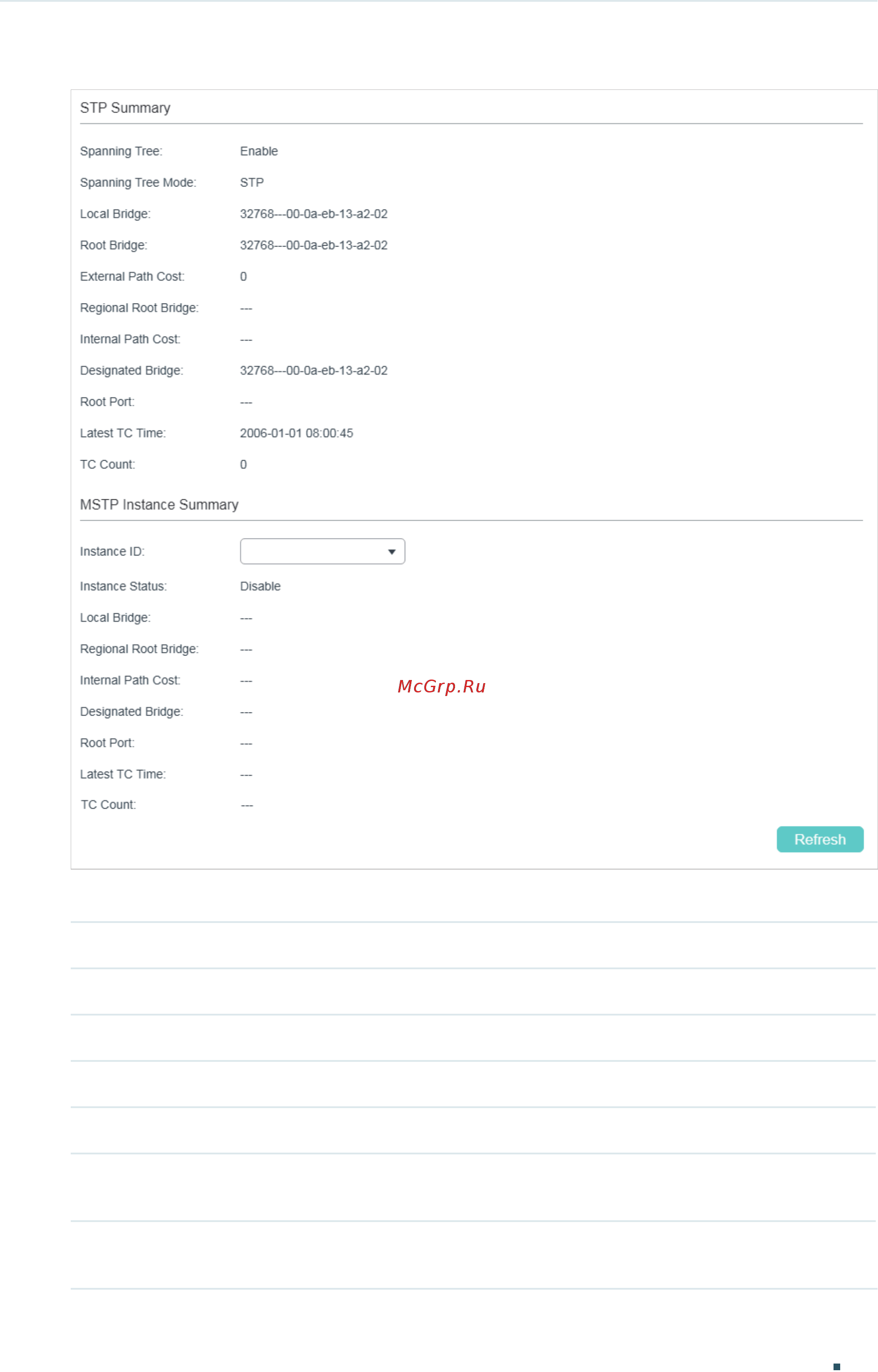 Tp-Link T1600G-52TS V4 [334/958] The stp summary section shows the summary information of spanning tree