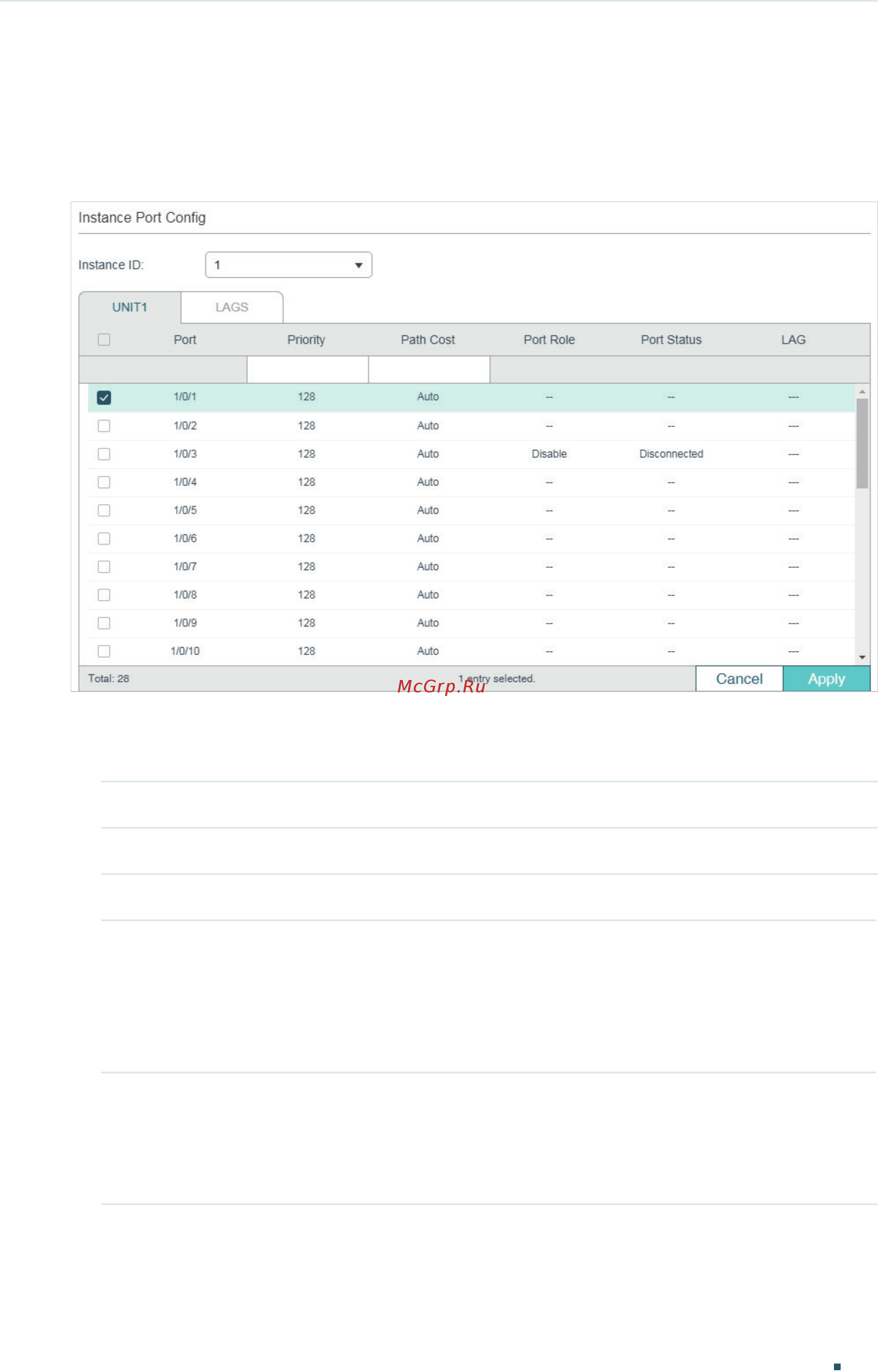 Tp-Link T1700X-16TS V3 [319/916] In the instance port config section select the desired instance id