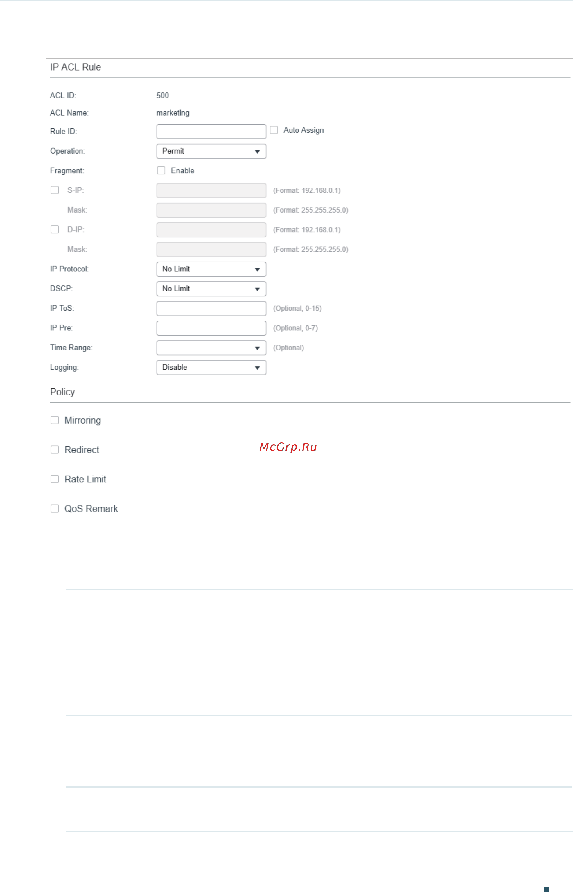 Tp-Link T1700X-16TS V3 [657/916] In the ip acl rule section configure the following parameters