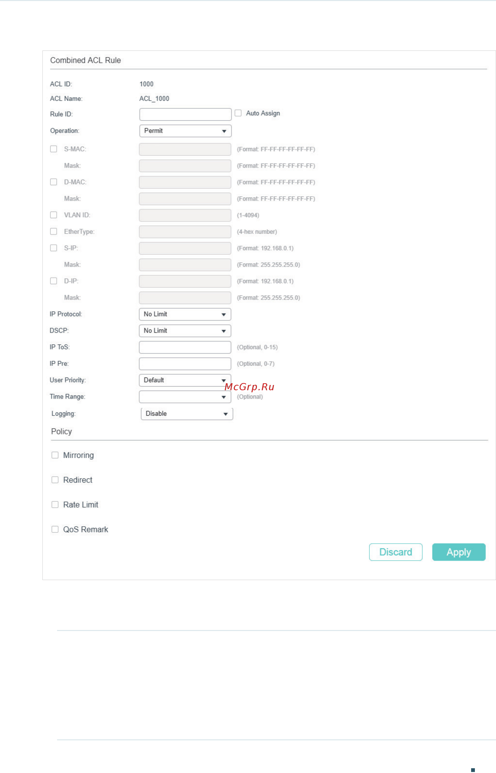Tp-Link T1700X-16TS V3 [661/916] In the combined acl rule section configure the following parameters
