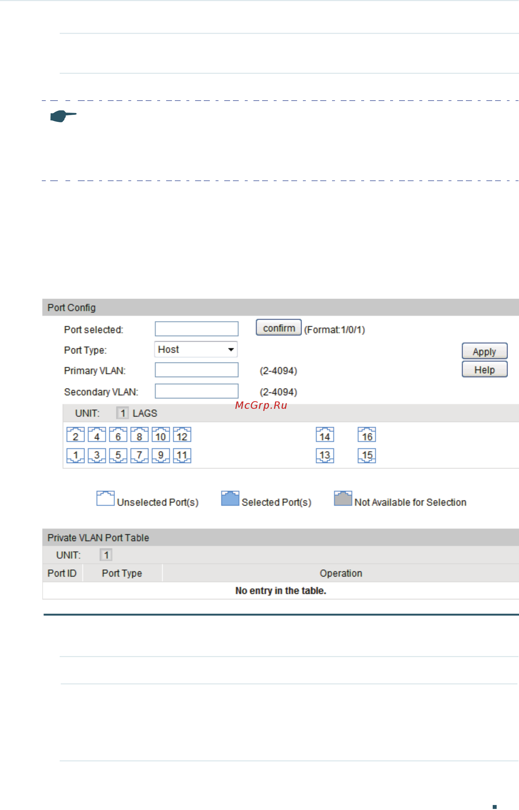 Tp-Link T1700X-16TS V2 [230/764] In the port config section select the port to be configured set the port type as host and enter the ids of primary vlan and secondary vlan