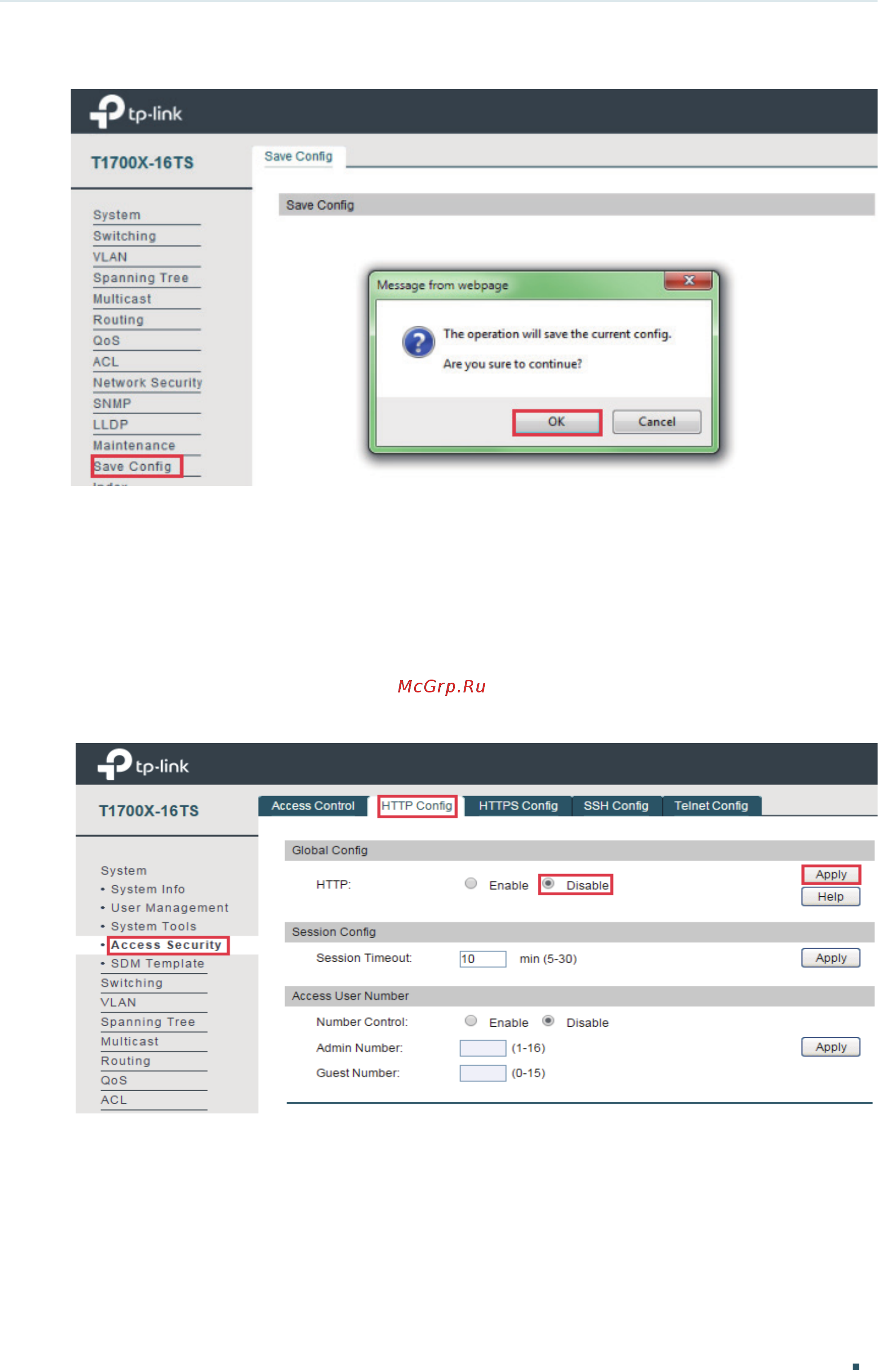 Tp-Link T1700X-16TS V2 [32/764] You can shut down the http server or https server to block any access to the web interface