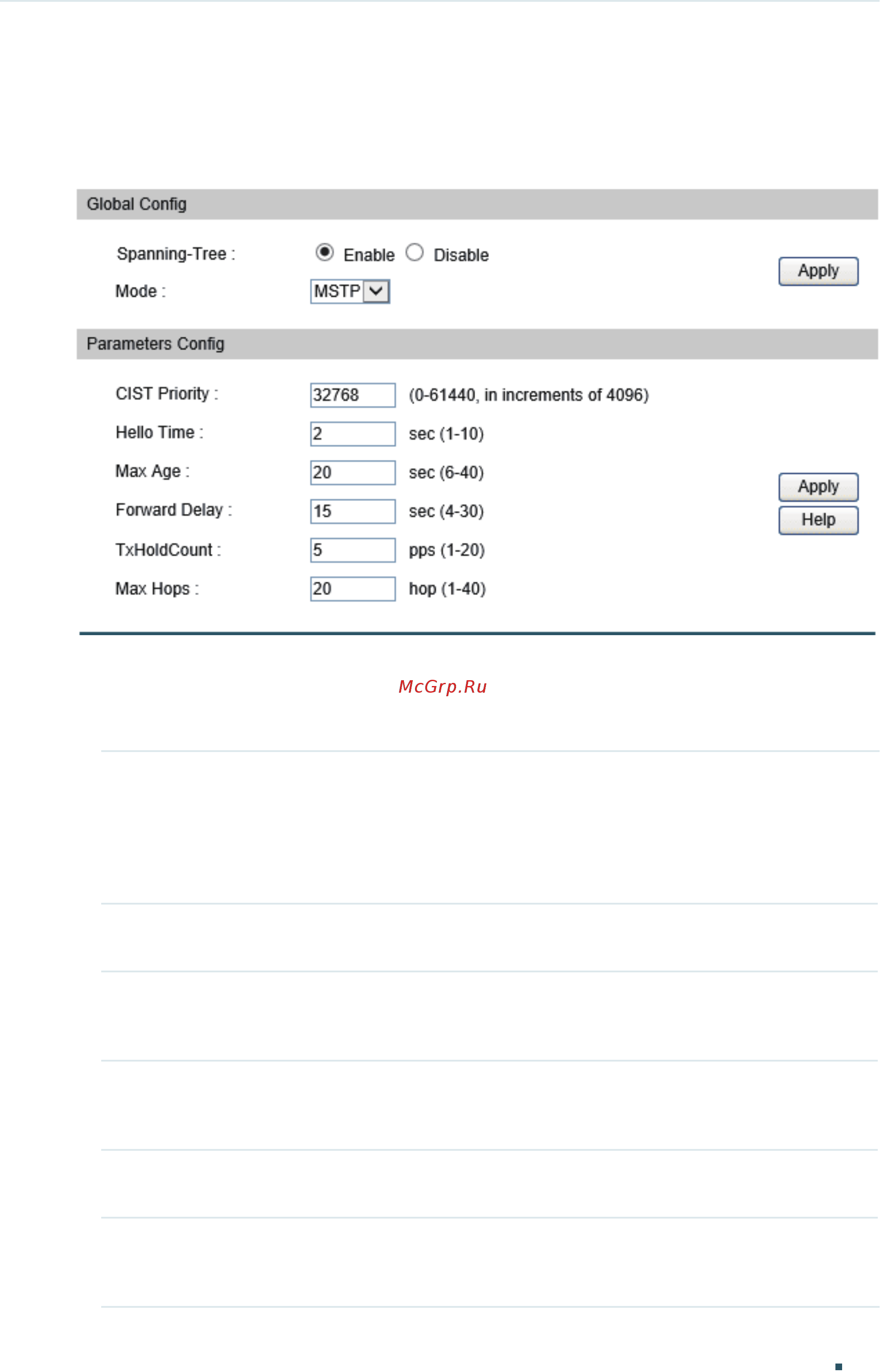 Tp-Link T1700G-28TQ V2 [275/772] In the parameters config section configure the global parameters of mstp and click apply