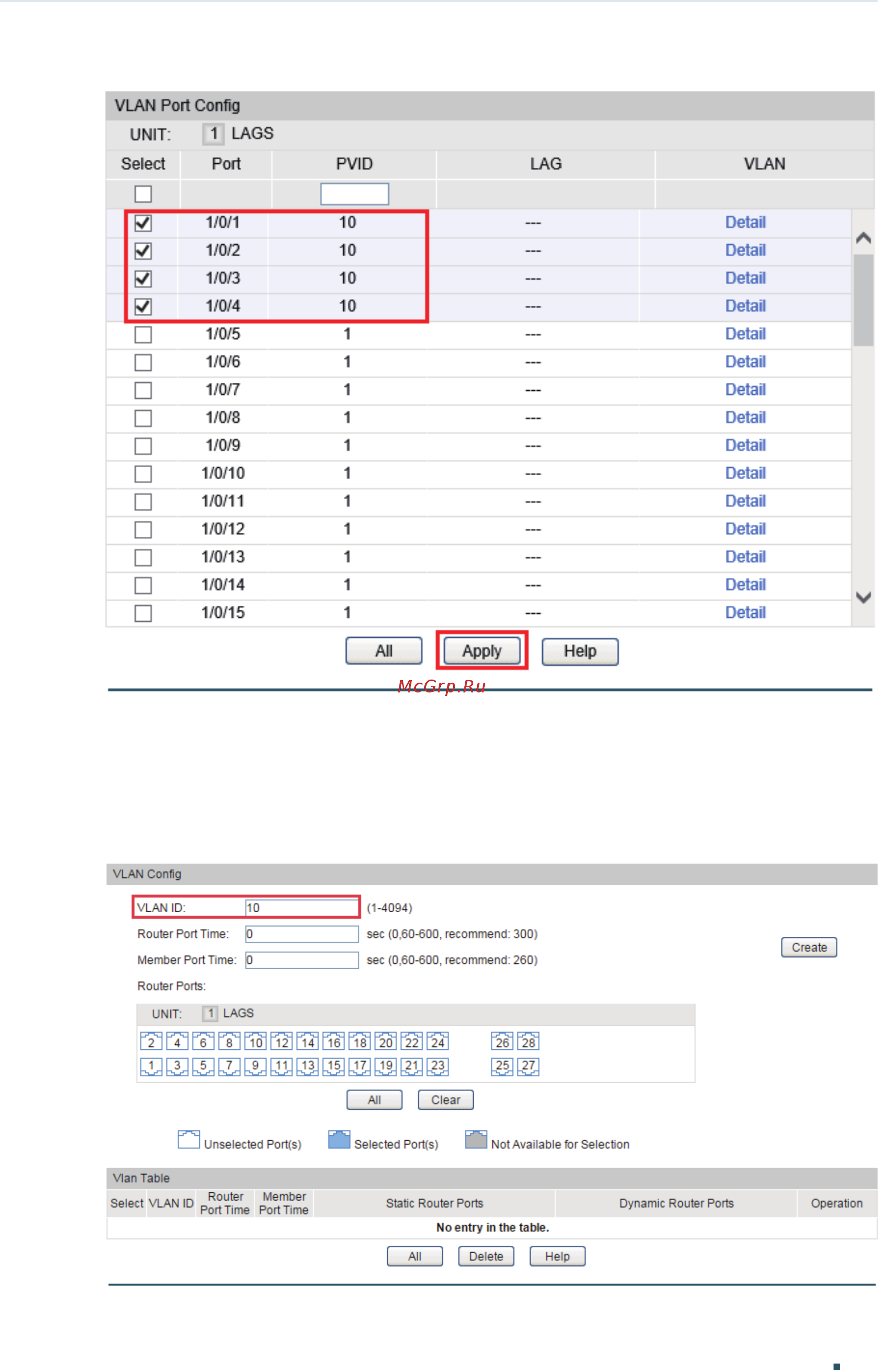 Tp-Link T1700G-28TQ V2 [408/772] Vlan config to load the following page enable igmp snooping in vlan 10 keep 0 as the router port time and member port time which means the global settings will be used