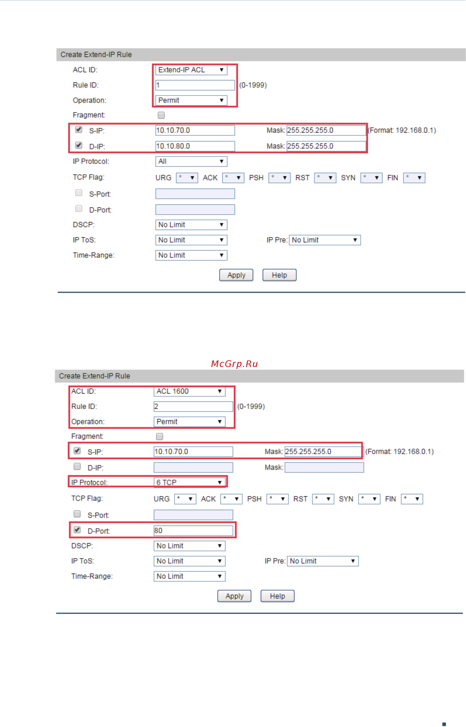 Tp-Link T1700G-28TQ V2 [565/772] Extend acl to load the the following page configure rule 2 and rule 3 to permit packets with source ip 10 0 0 and destination port tcp 80 http service port and udp 443 https service port