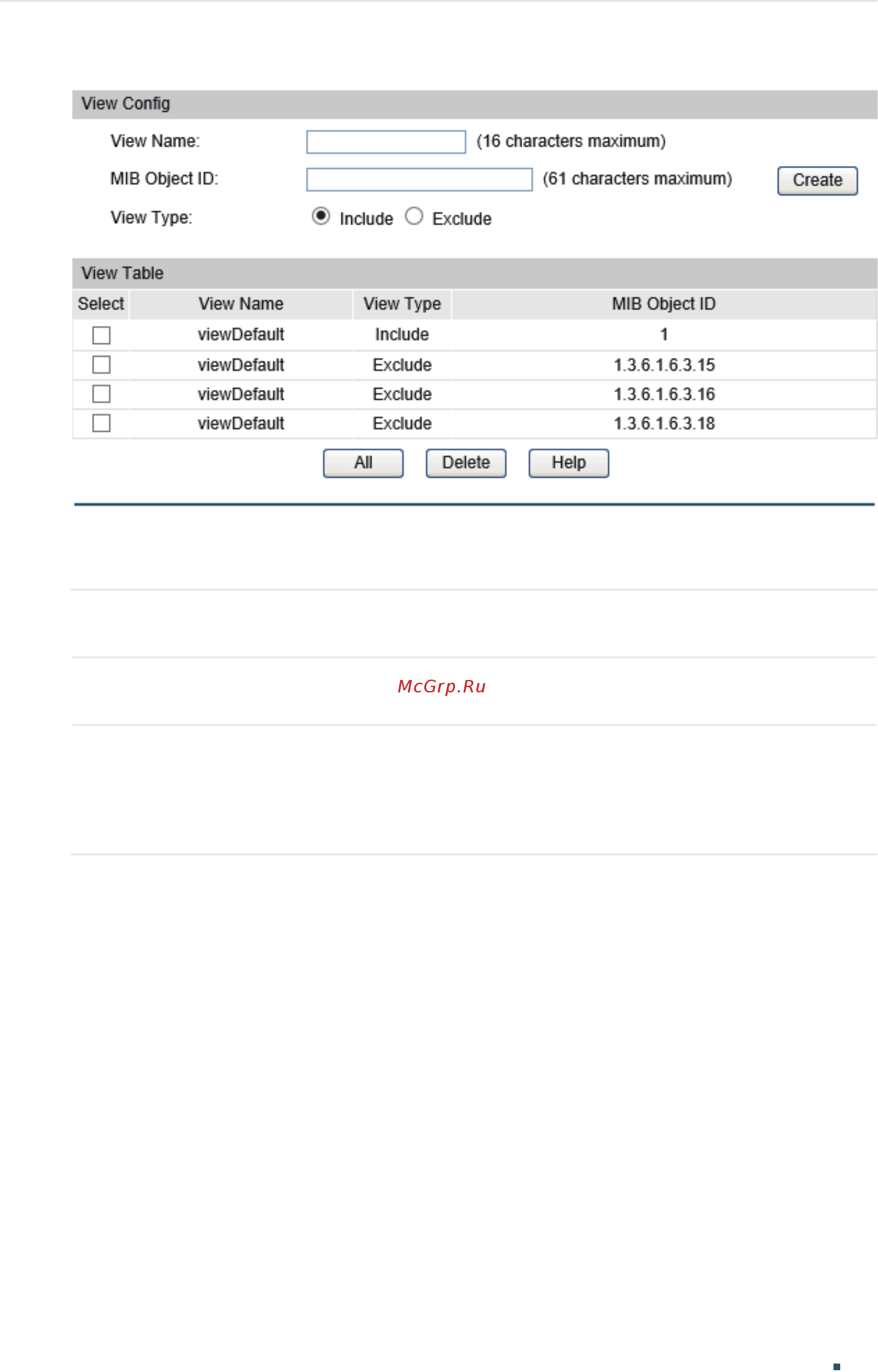 Tp-Link T1700G-28TQ V2 [726/772] Set the view name and one mib variable that is related to the view choose the view type and click create to add the view entry