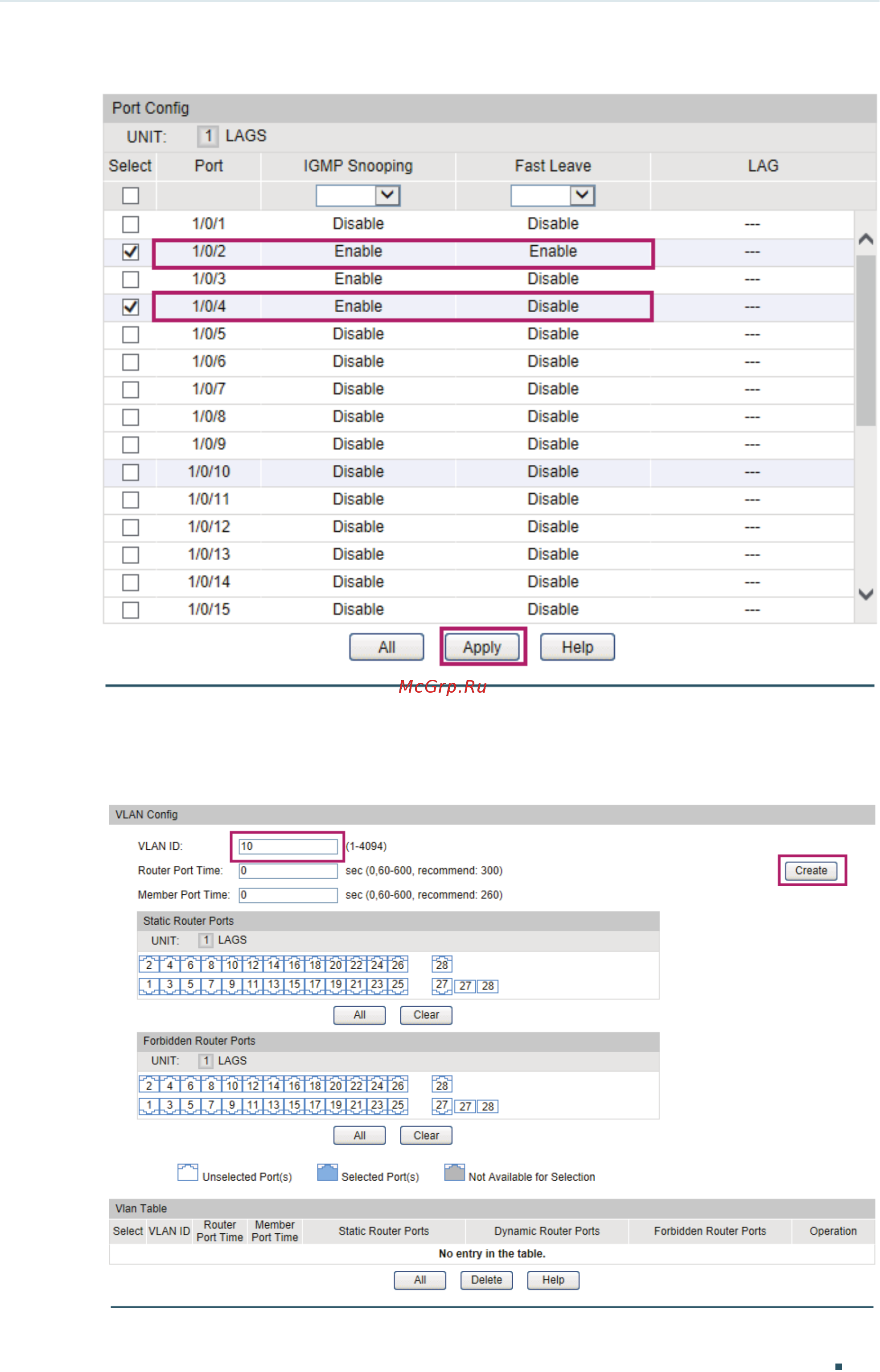 Tp-Link T1500-28TC V1 [291/619] Vlan config to load the following page enable igmp snooping in vlan 10