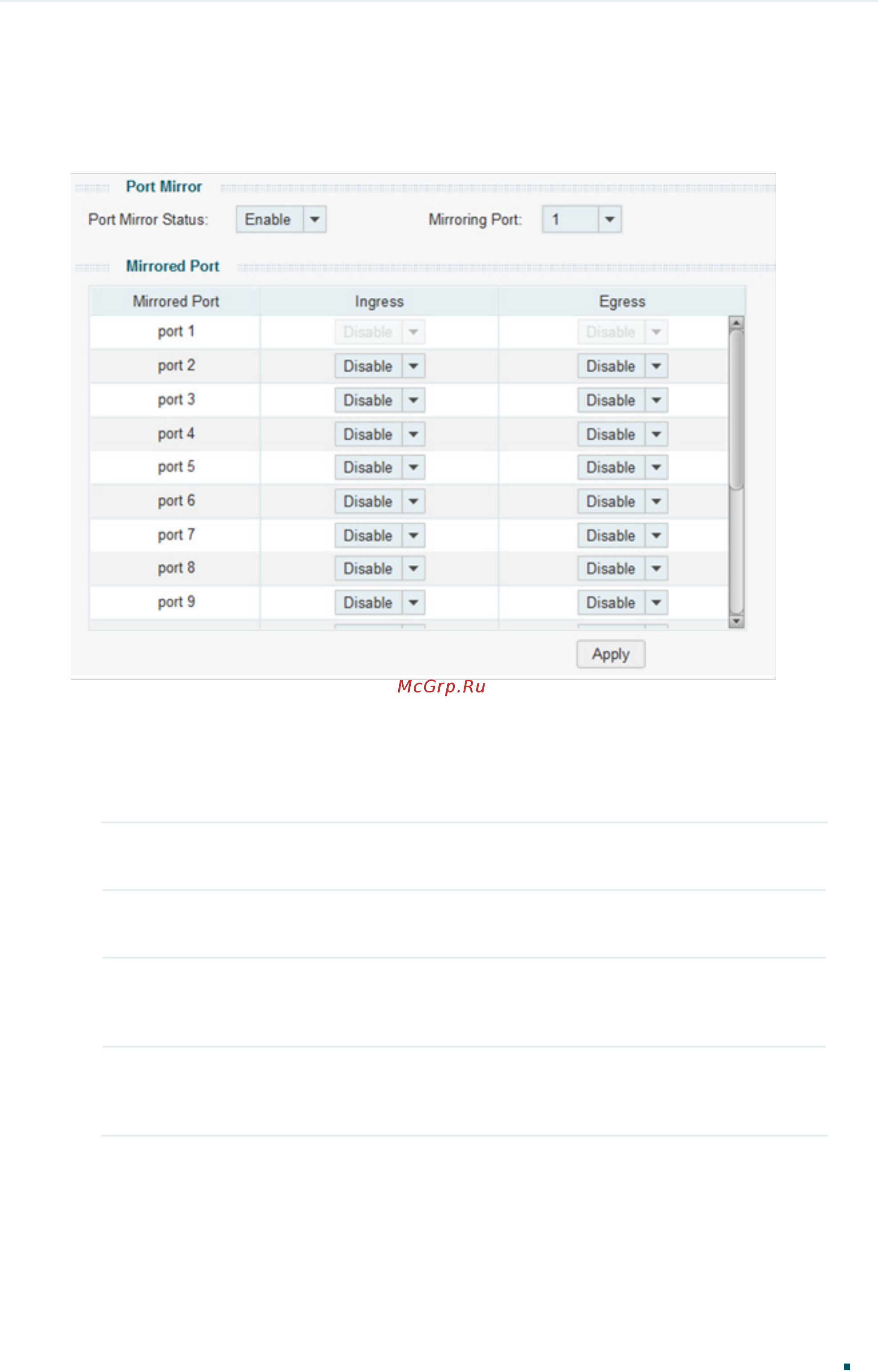 Tp-Link TL-SG1016DE V3 [49/84] In the port mirror section specify the port mirror status as enable specify the mirroring port in the mirrored port section configure whether the ingress and egress pack...