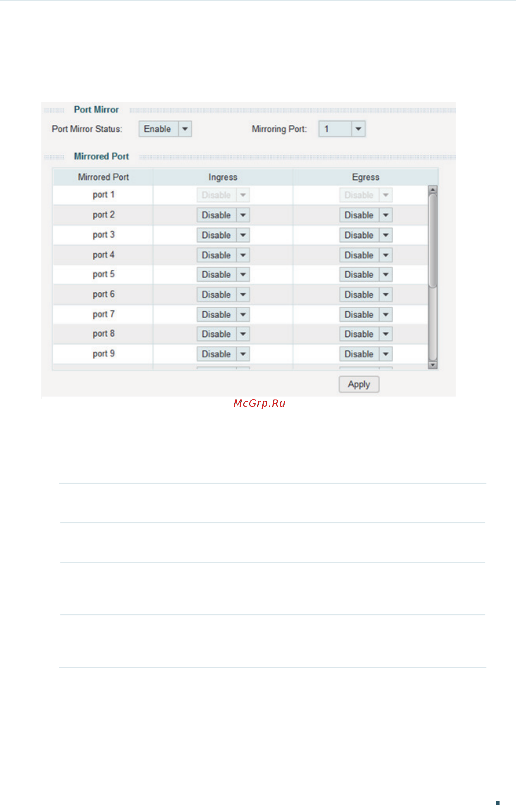Tp-Link TL-SG108PE V1 [51/84] In the port mirror section specify the port mirror status as enable specify the mirroring port in the mirrored port section configure whether the ingress and egress packets of each port are mirrored or not