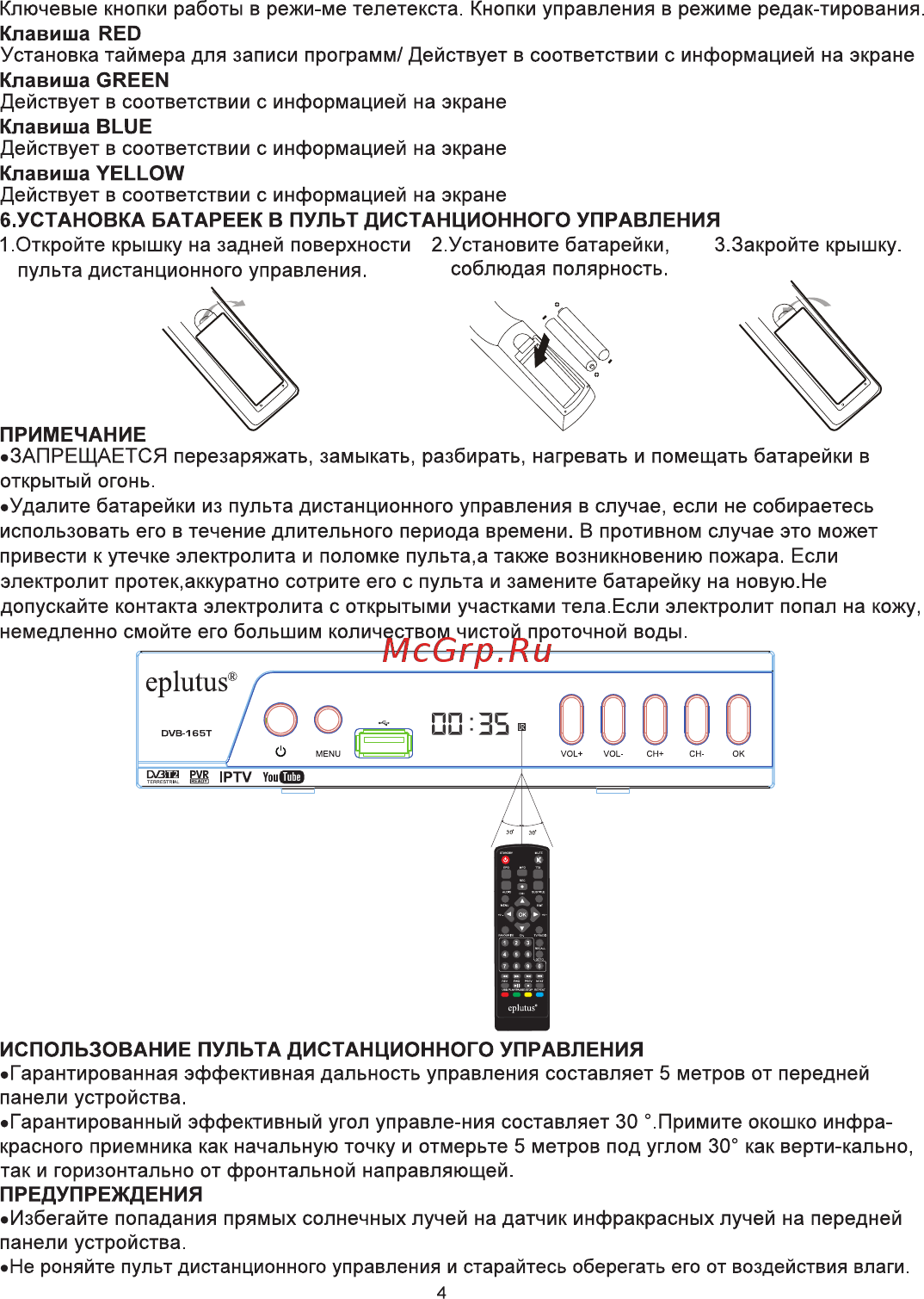 Eplutus DVB-165T [6/19] Использование пульта дистанционного управления
