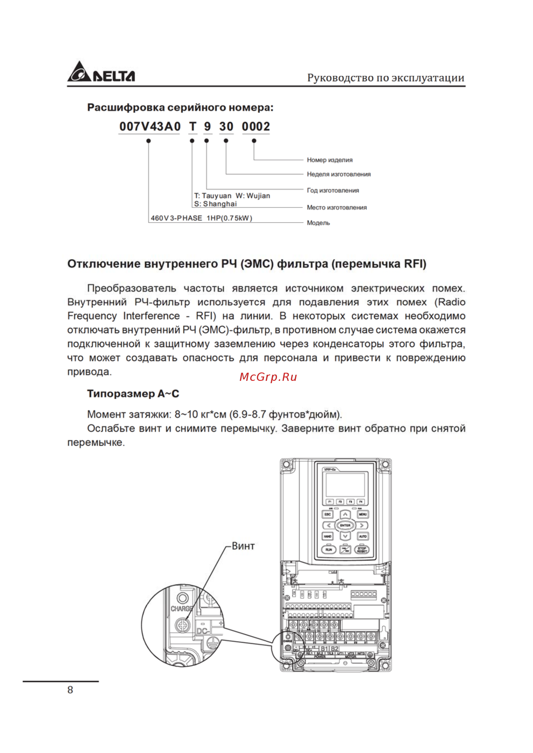 Delta Electronics VFD3150C43A Инструкция по эксплуатации онлайн [8/200] 395598