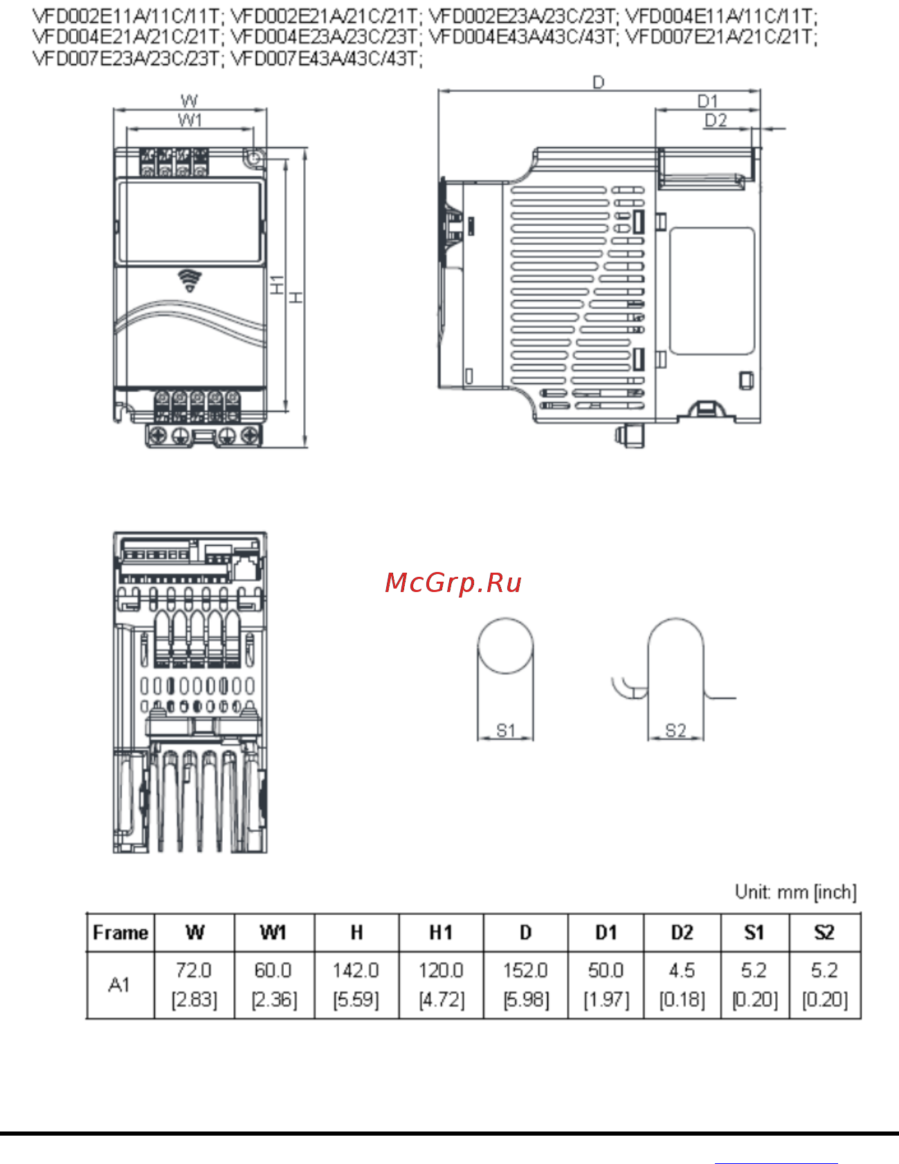 Delta Electronics VFD004E21T [21/342] Габаритно установочные размеры