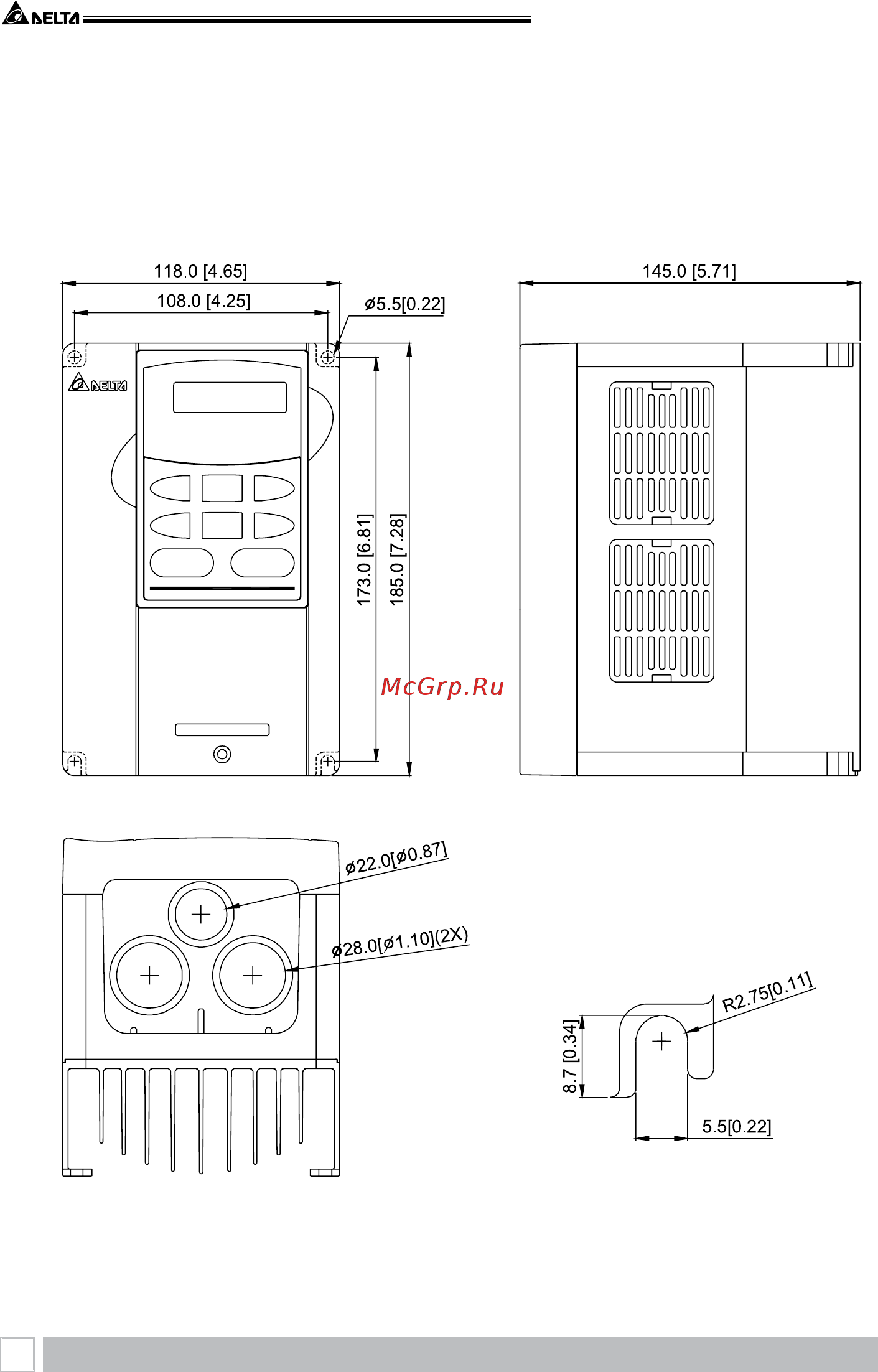 Delta Electronics VFD150B43A [14/208] Габаритно установочные размеры