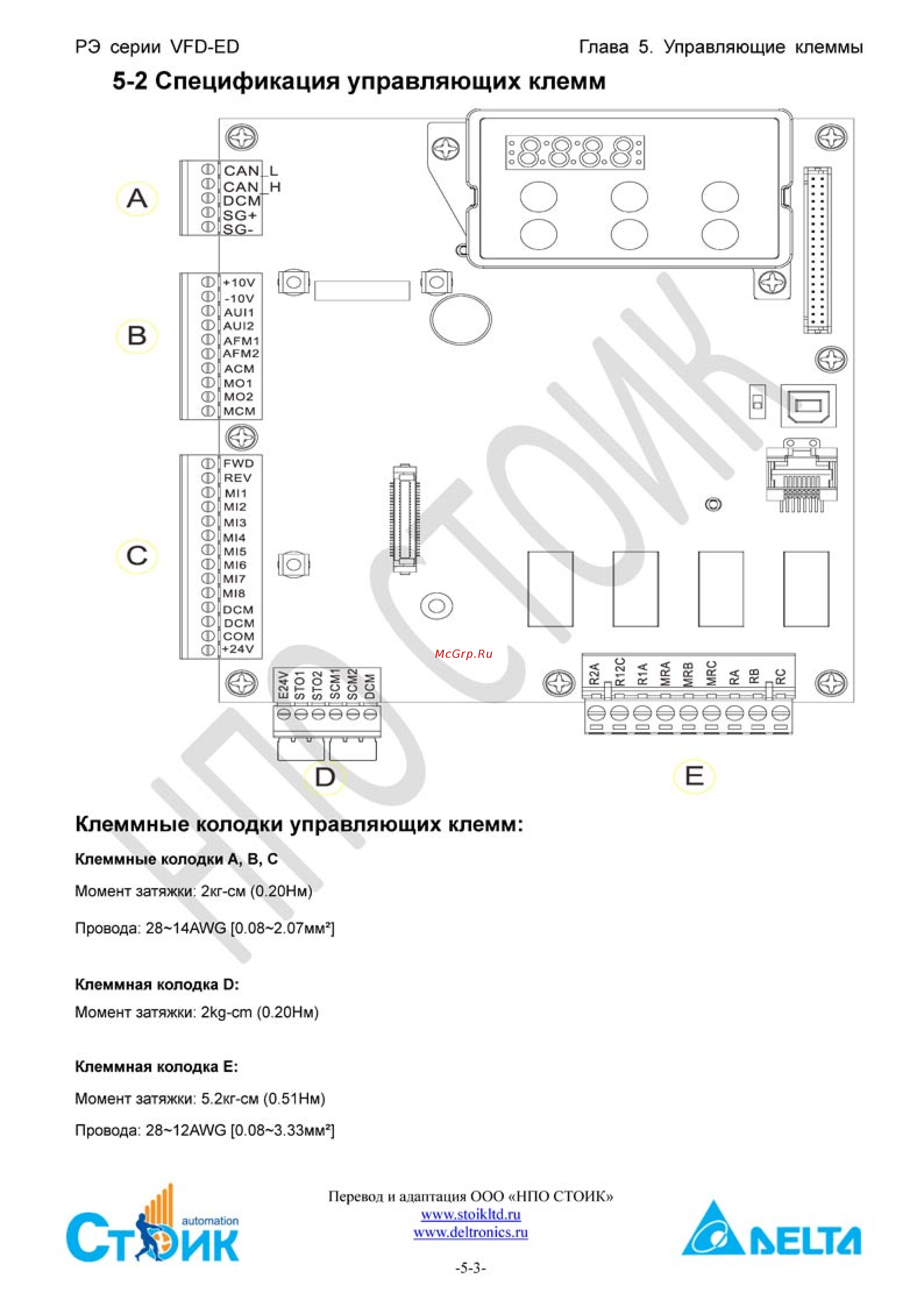 Delta Electronics VFD055ED43S [37/258] 2 спецификация управляющих клемм