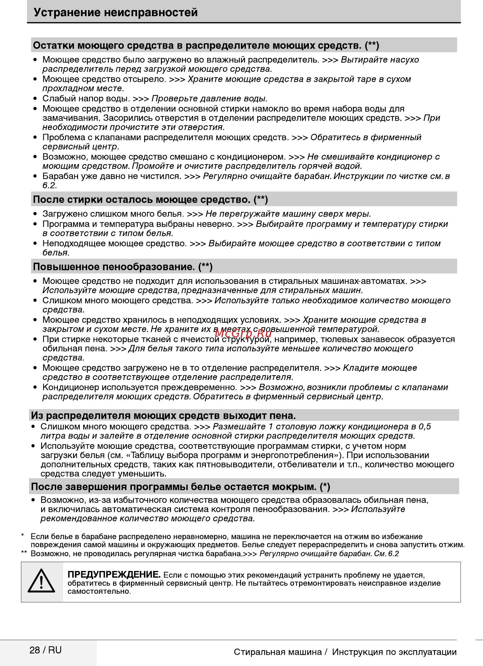 Beko RGS 485P1 BSW [28/32] Устранение неисправностей